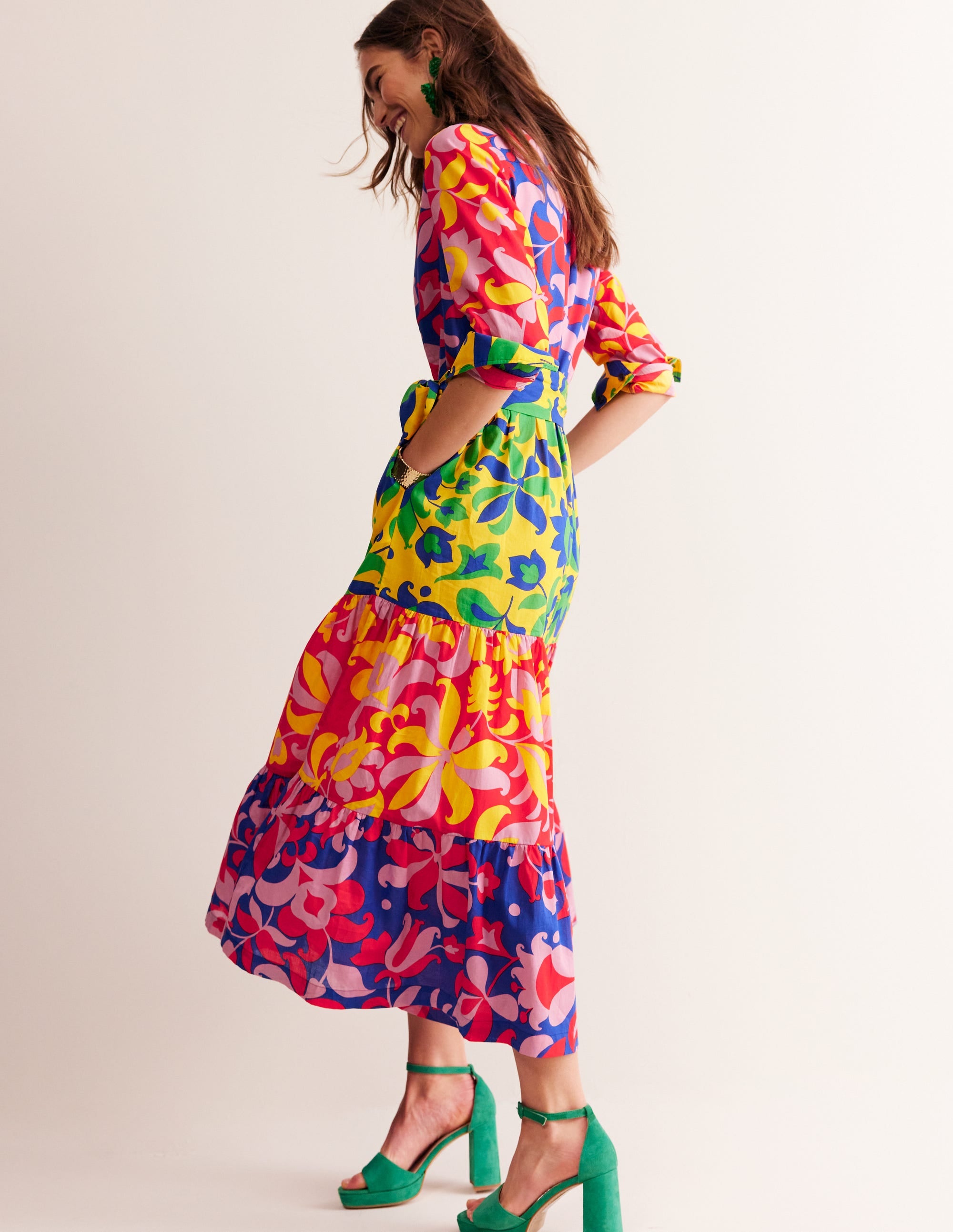 Flo Cotton Midi Shirt Dress-Abstract Tulip, Hotch - Image 4