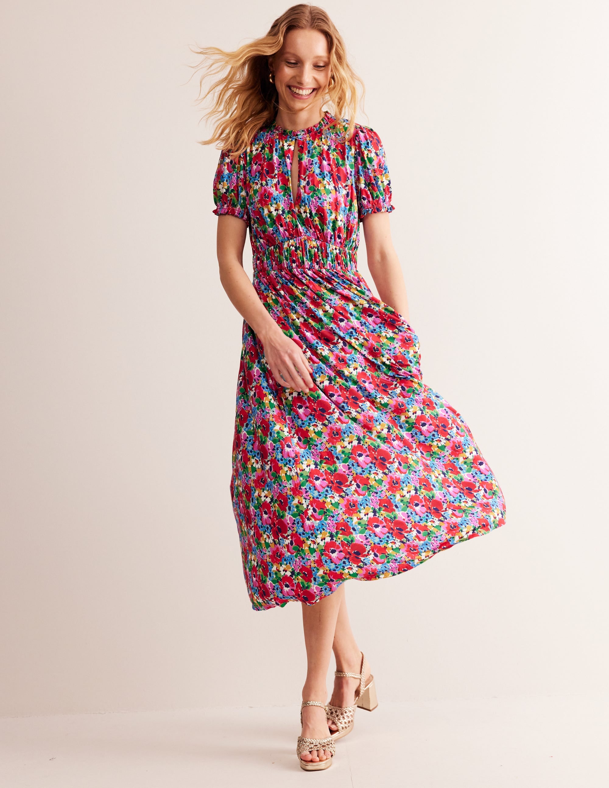 Rosanna Jersey Midi Tea Dress-Multi, Wild Poppy - Image 1
