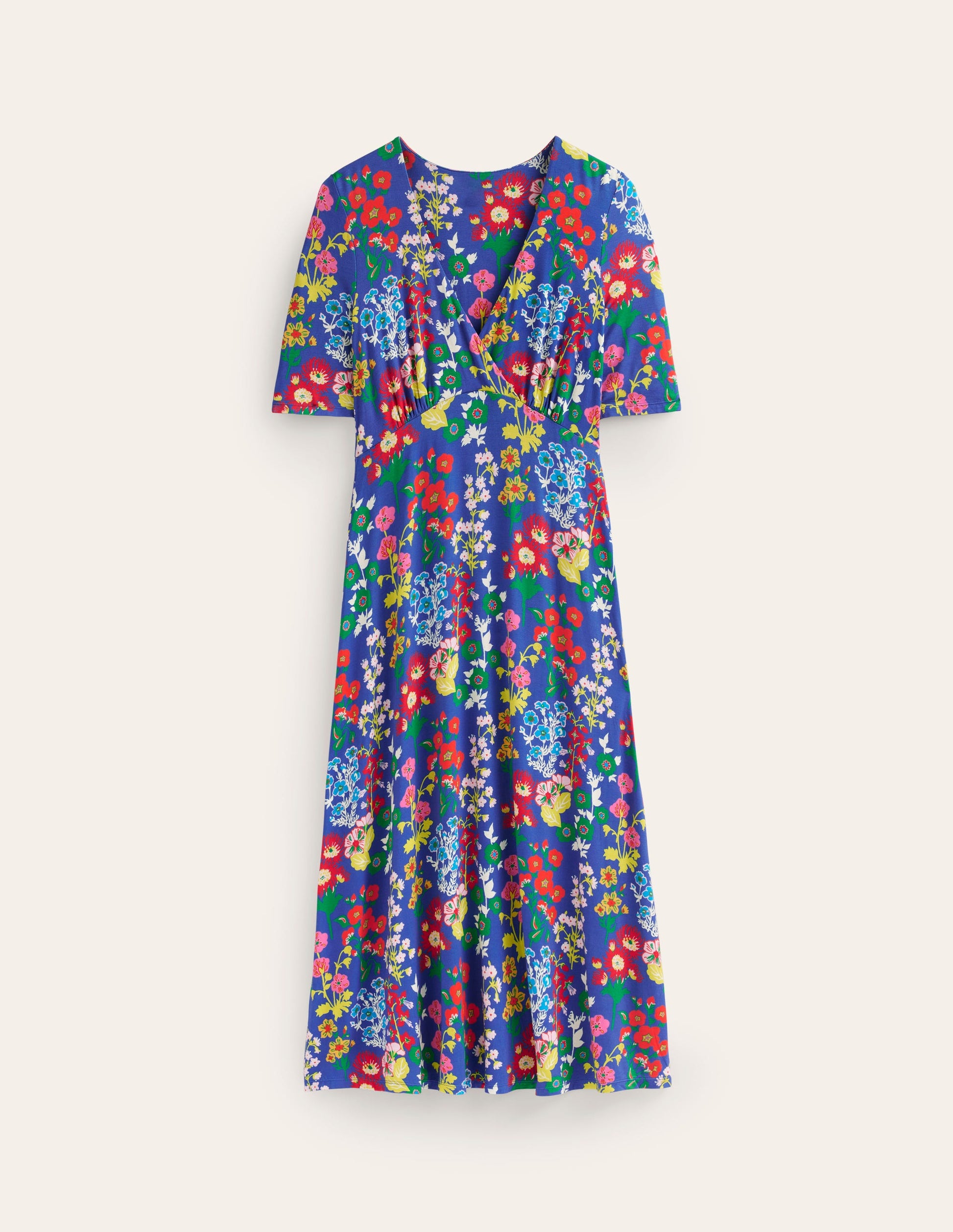 Rebecca Jersey Midi Tea Dress-Blue, Wildflower Cluster-5