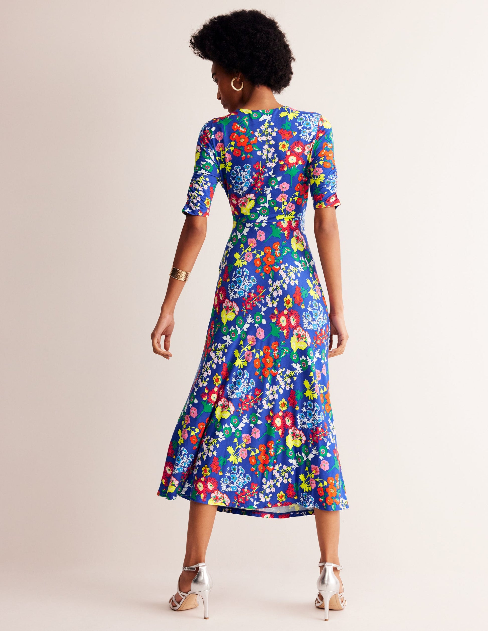 Rebecca Jersey Midi Tea Dress-Blue, Wildflower Cluster-3