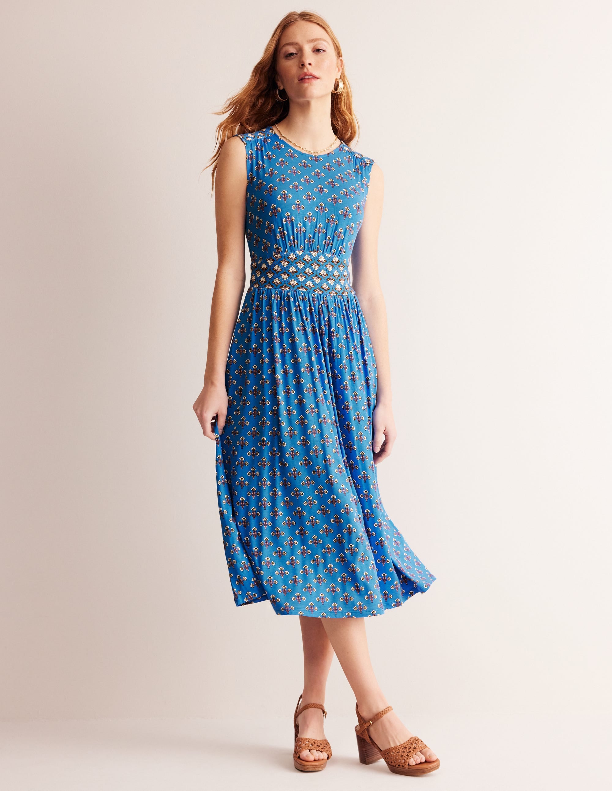 Thea Sleeveless Midi Dress-Indigo Bunting, Passion Stem - Image 4