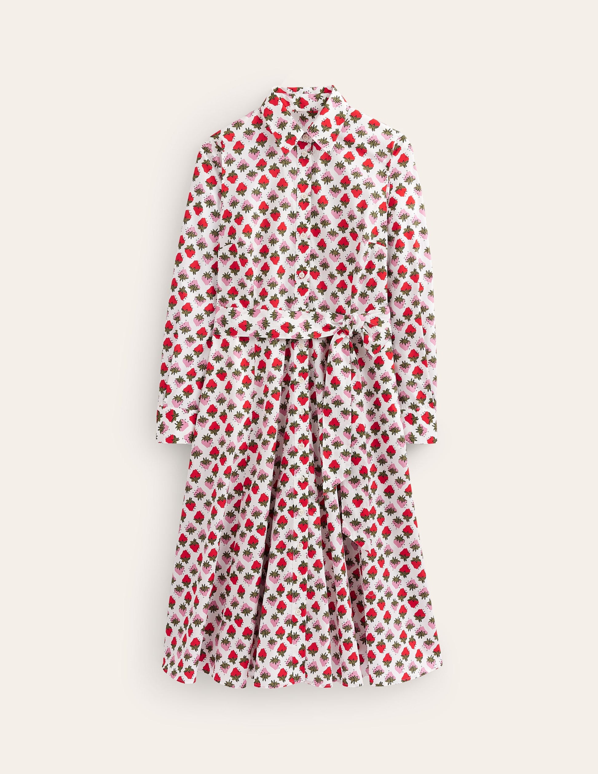 Amy Cotton Midi Shirt Dress-Ivory, Strawberry Pop-7