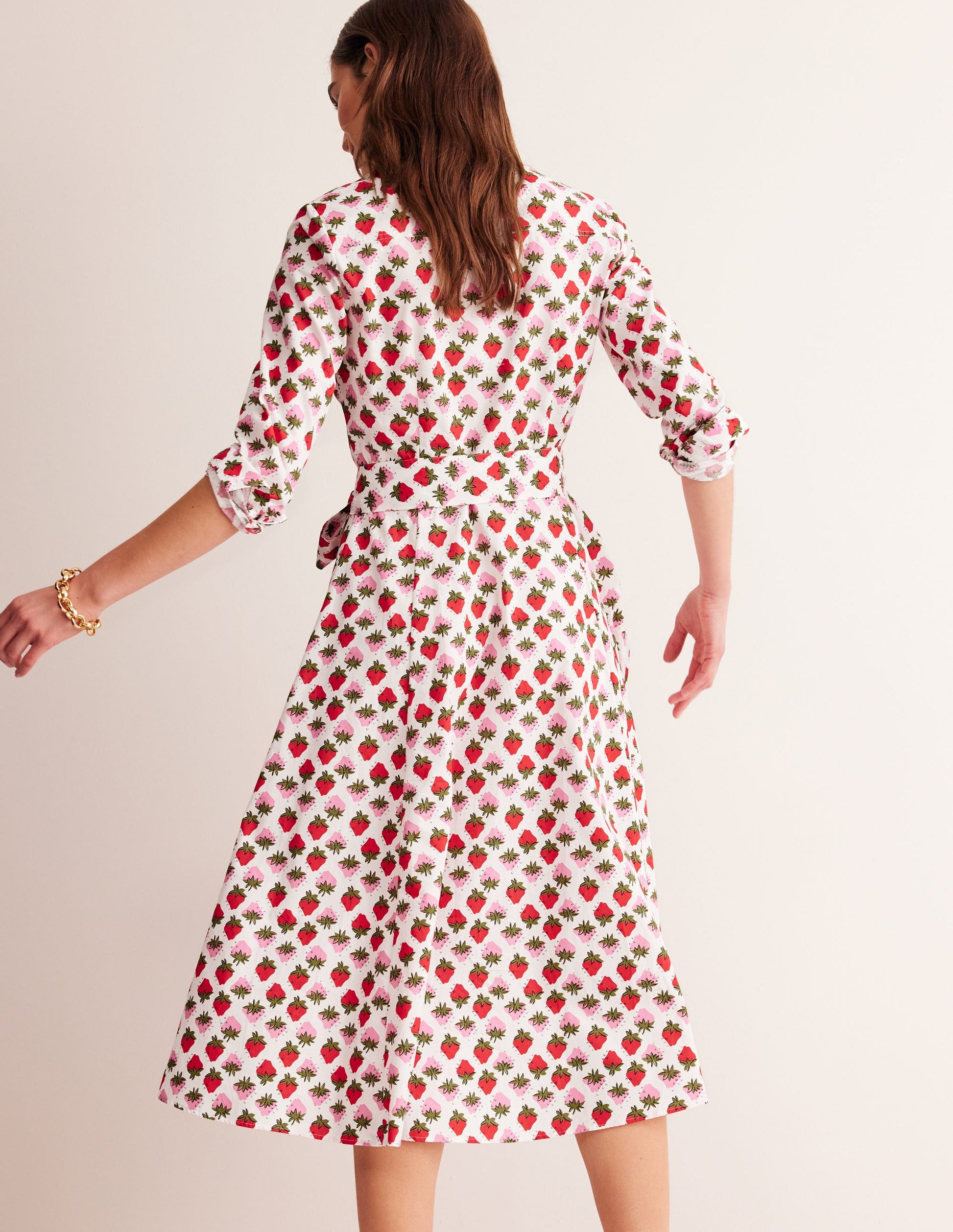Amy Cotton Midi Shirt Dress-Ivory, Strawberry Pop-3
