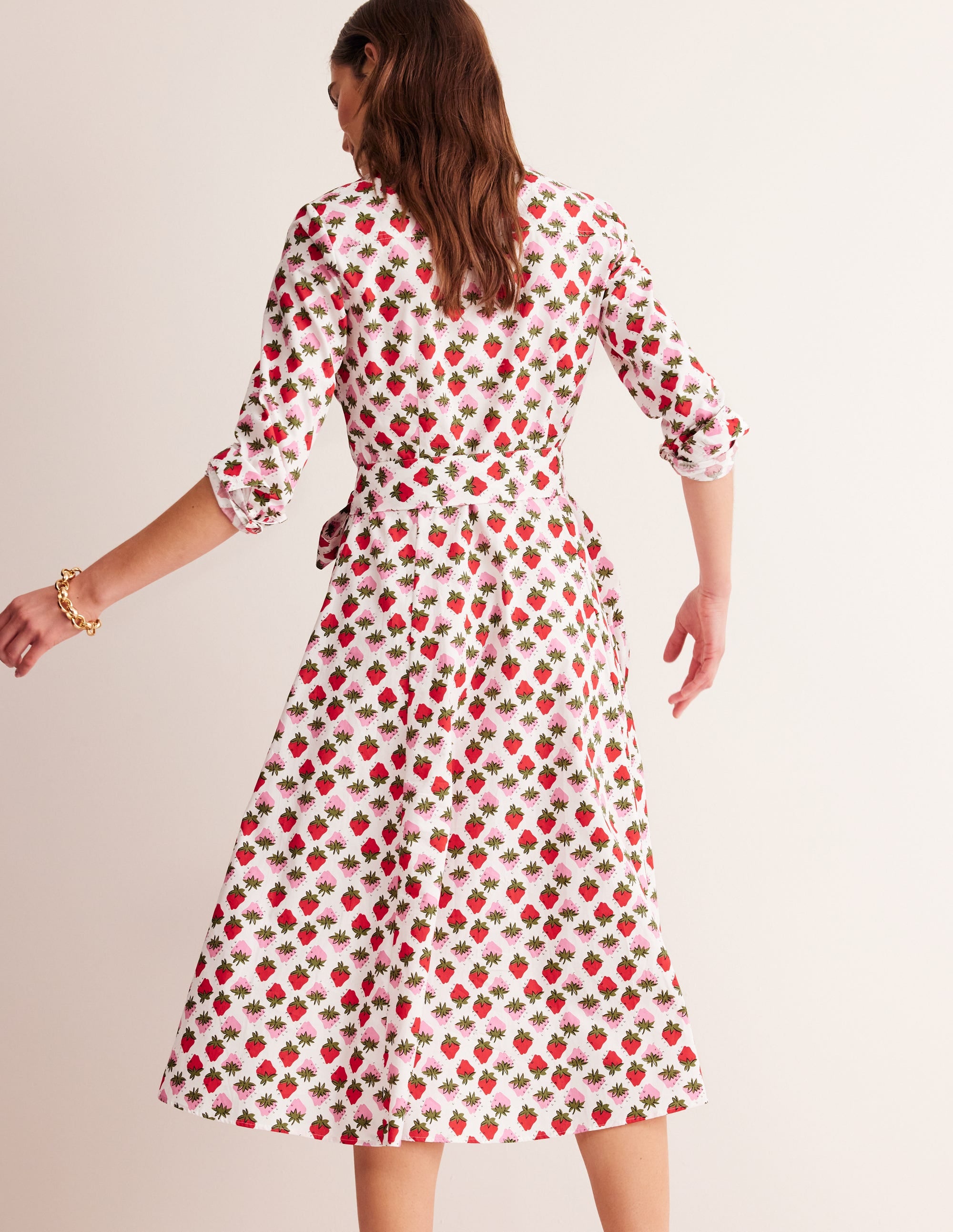 Amy Cotton Midi Shirt Dress-Ivory, Strawberry Pop - Image 3