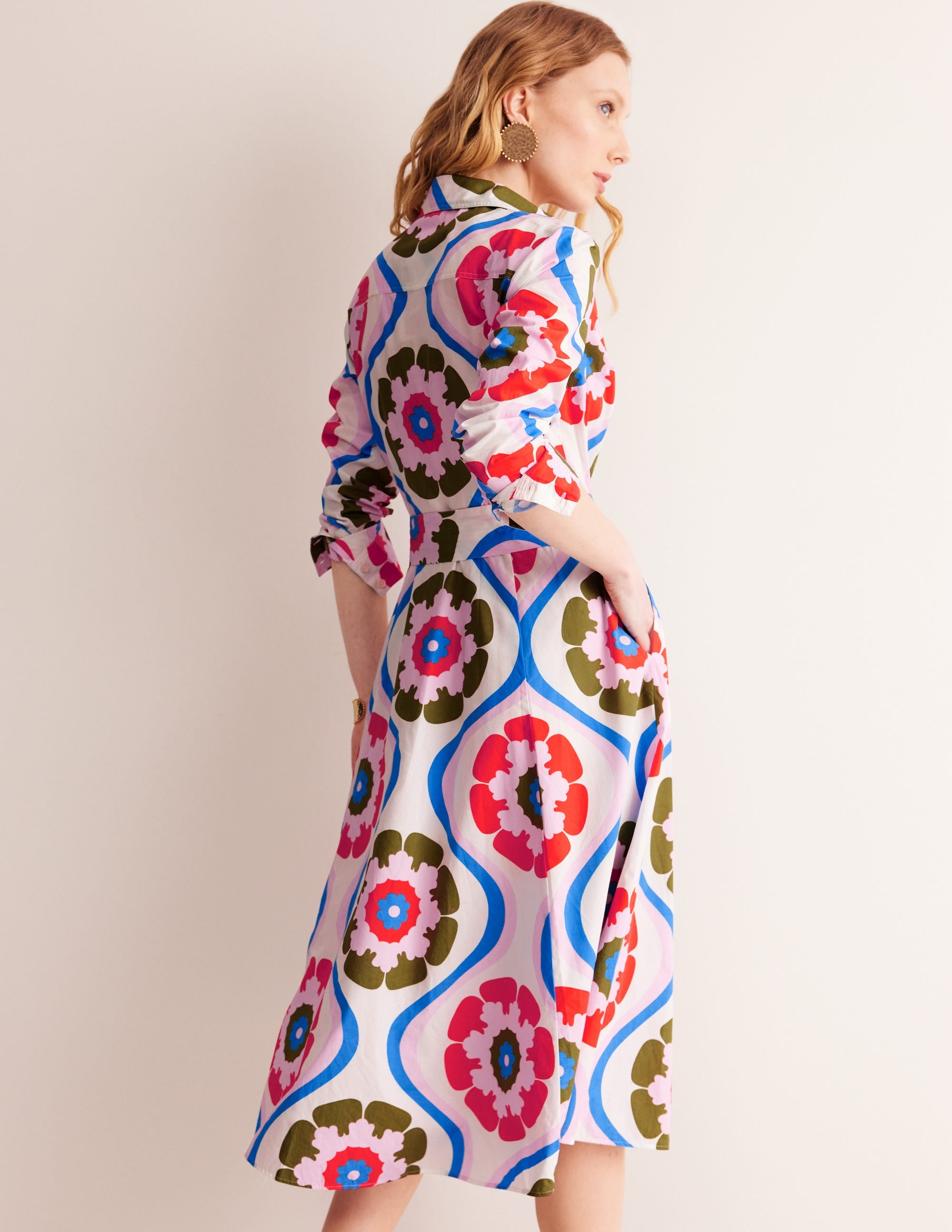Amy Cotton Midi Shirt Dress-Multi, Geo Floret - Image 3