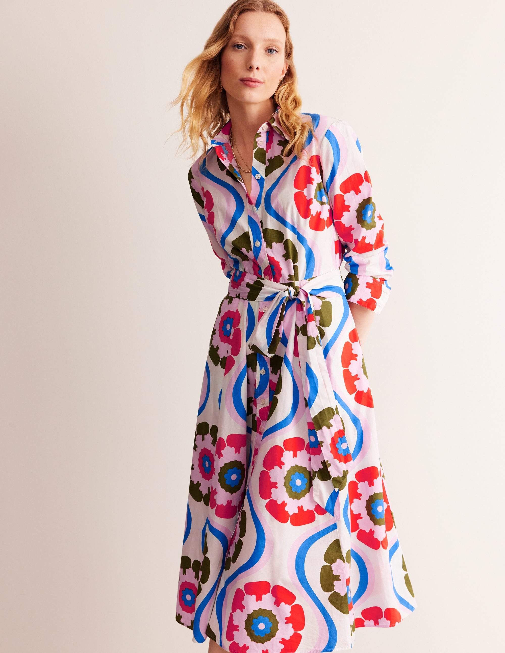 Amy Cotton Midi Shirt Dress-Multi, Geo Floret - Image 4