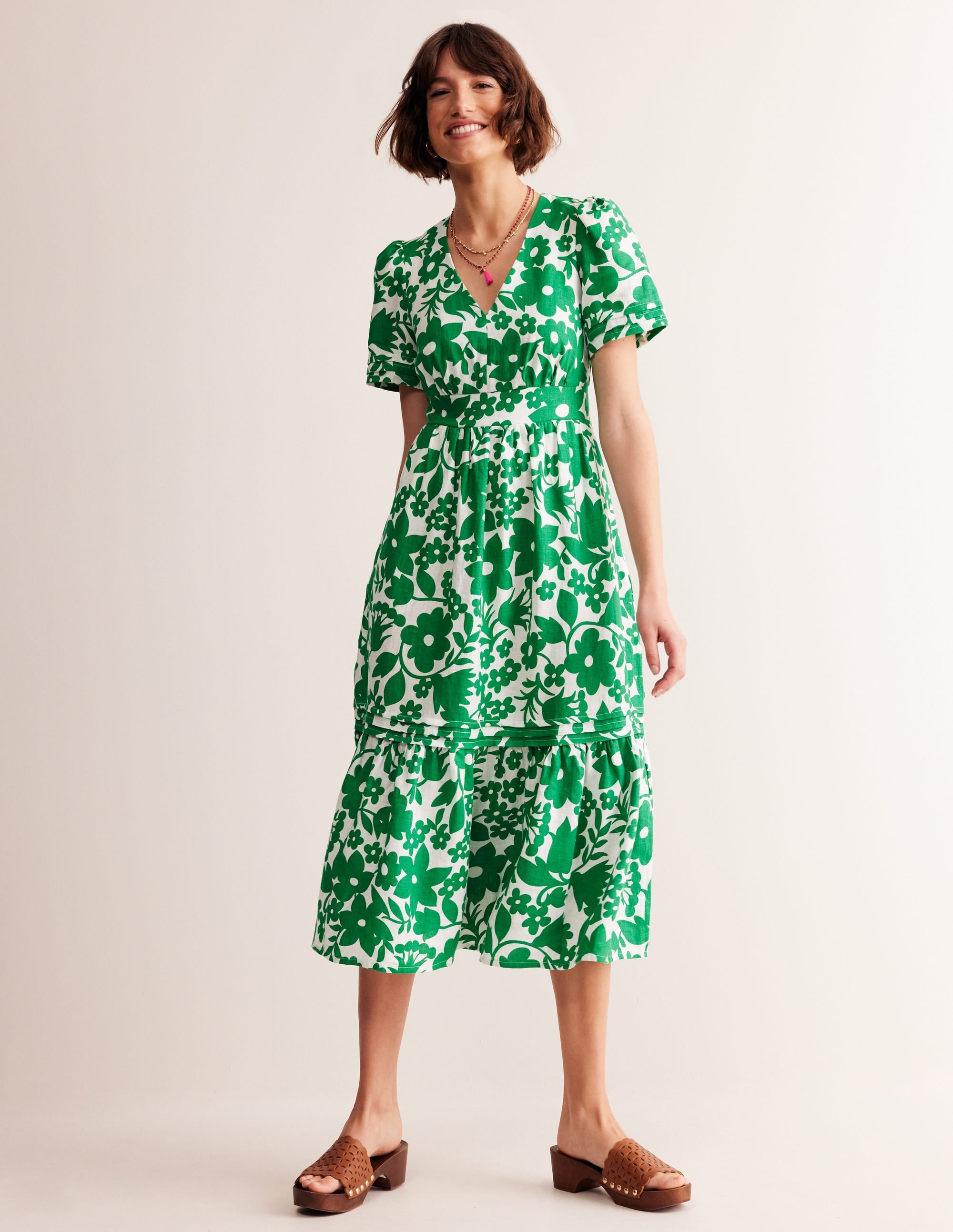 Eve Linen Midi Dress-Green Tambourine, Tulip Garden - Image 1
