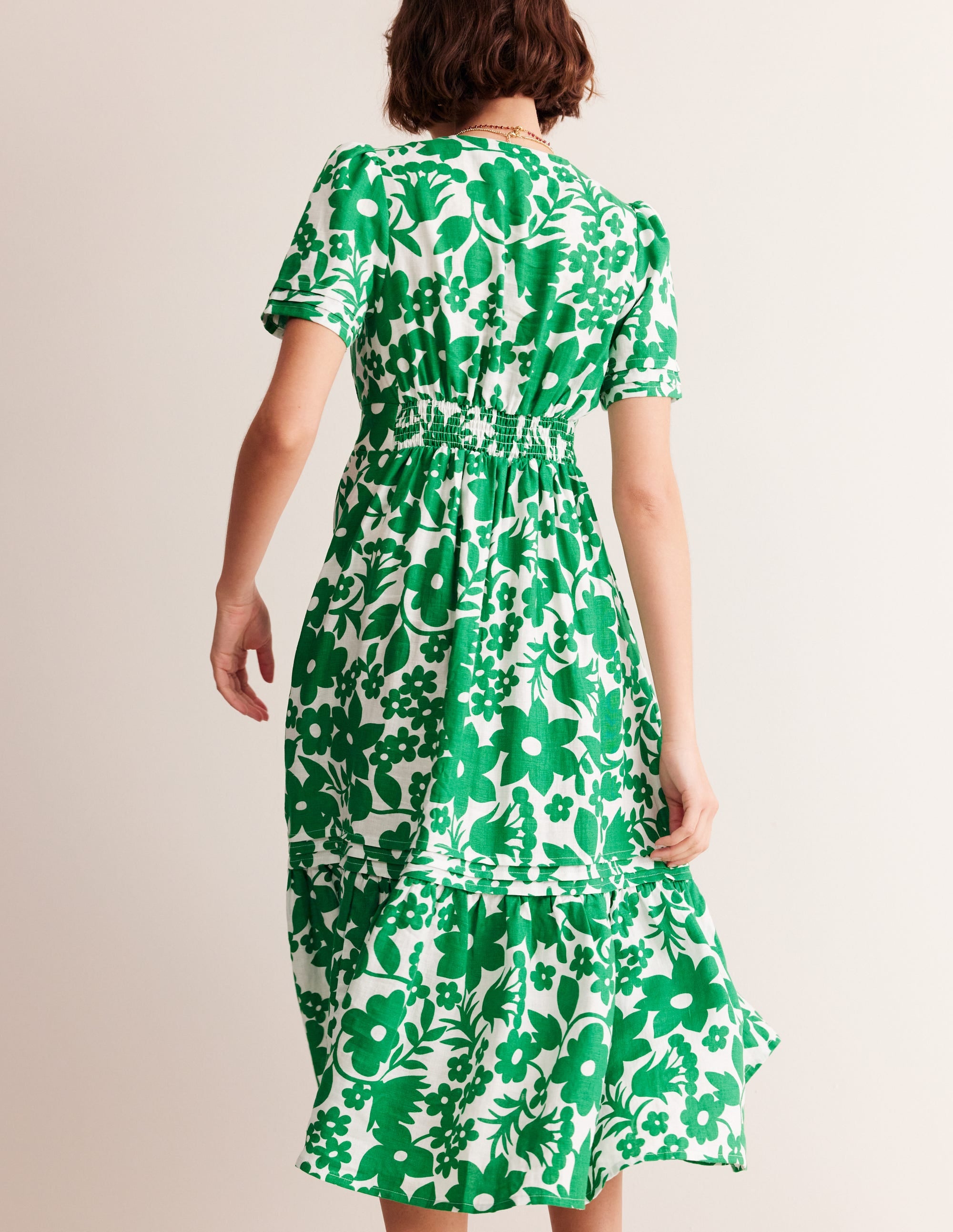 Eve Linen Midi Dress-Green Tambourine, Tulip Garden - Image 3