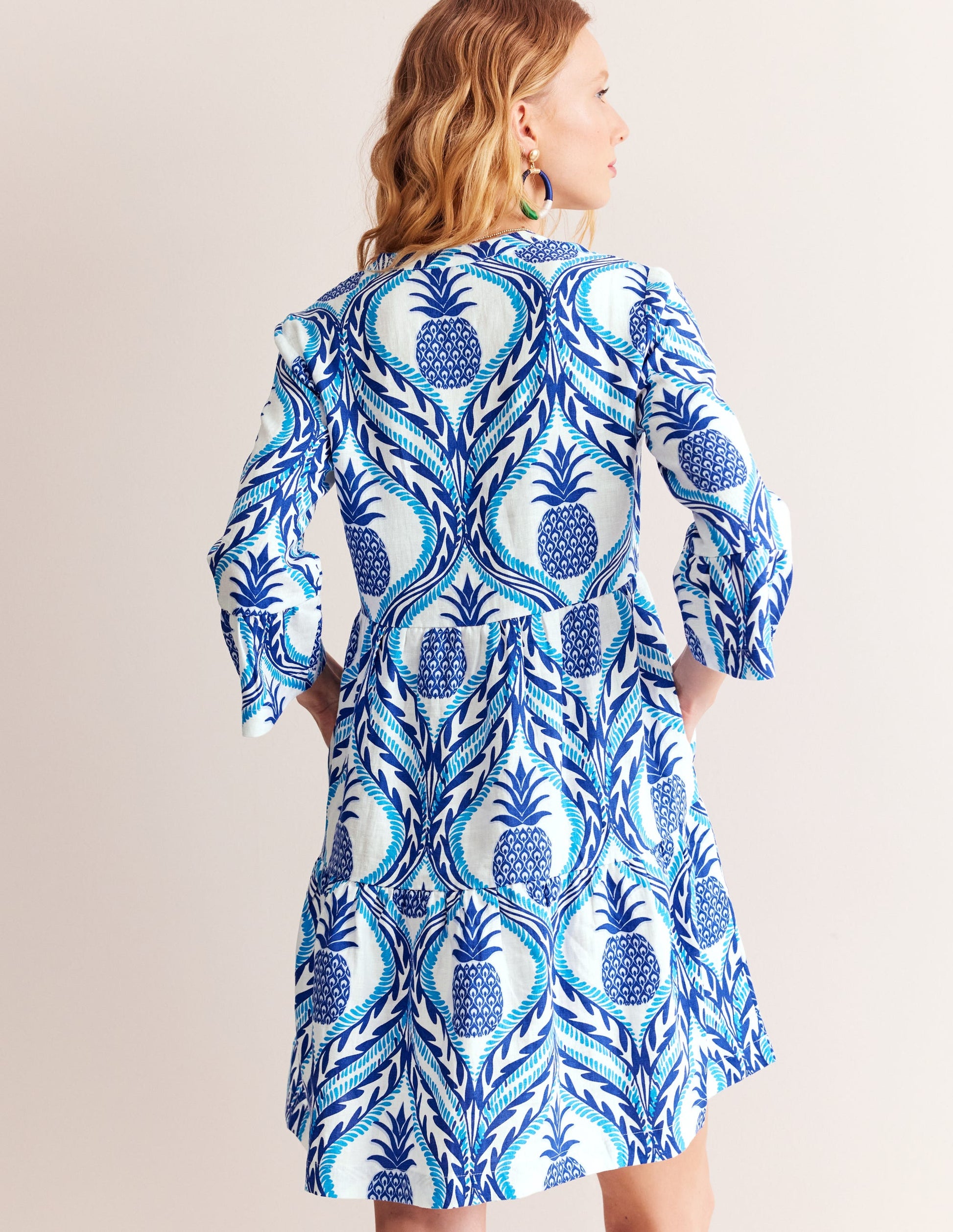 Sophia Linen Short Dress-Surf The Web, Pineapple Wave-4