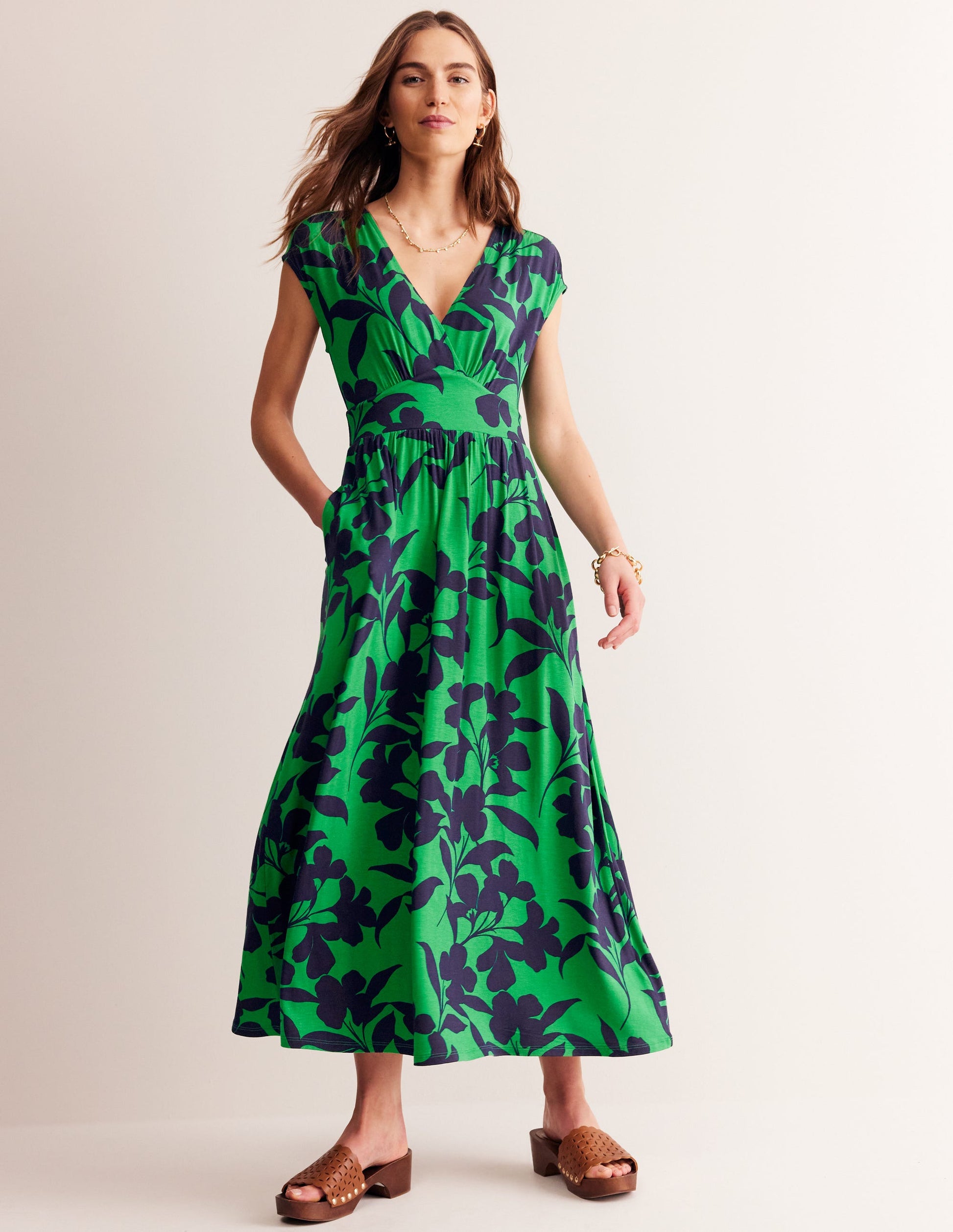 Vanessa Wrap Jersey Maxi Dress-Green, Silhouette Bloom-1