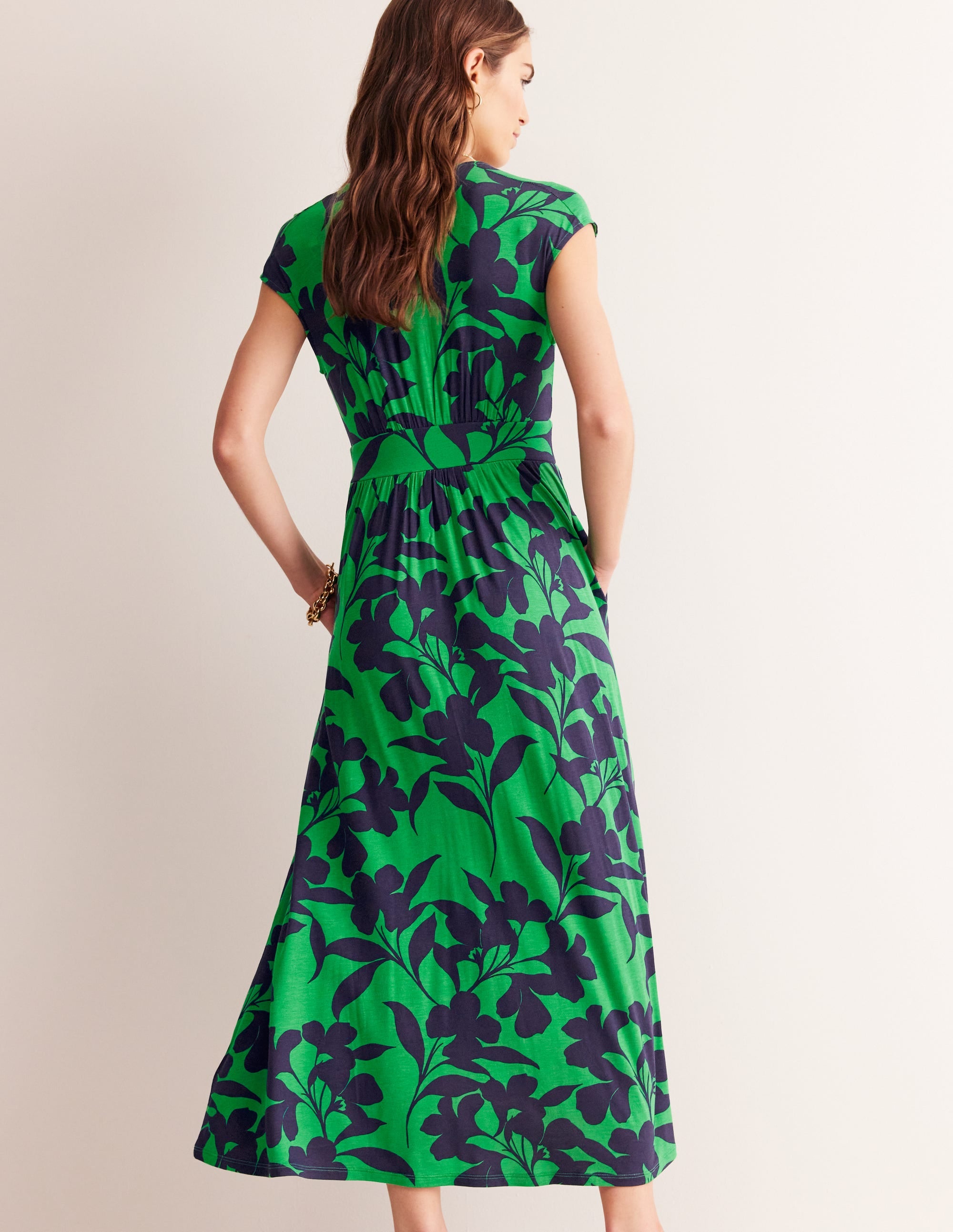 Vanessa Wrap Jersey Maxi Dress-Green, Silhouette Bloom - Image 3