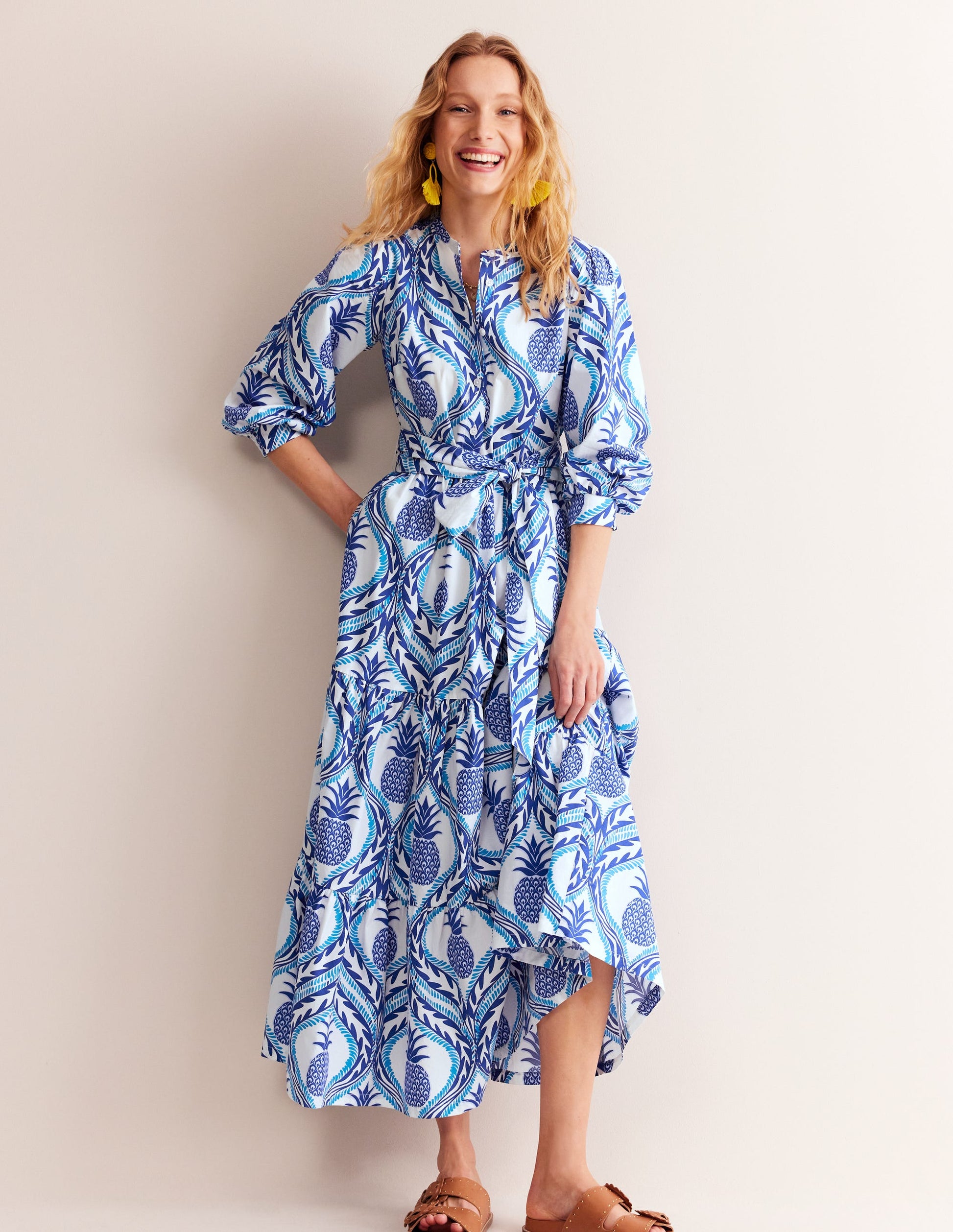 Alba Tiered Cotton Maxi Dress-Surf The Web, Pineapple Wave-1