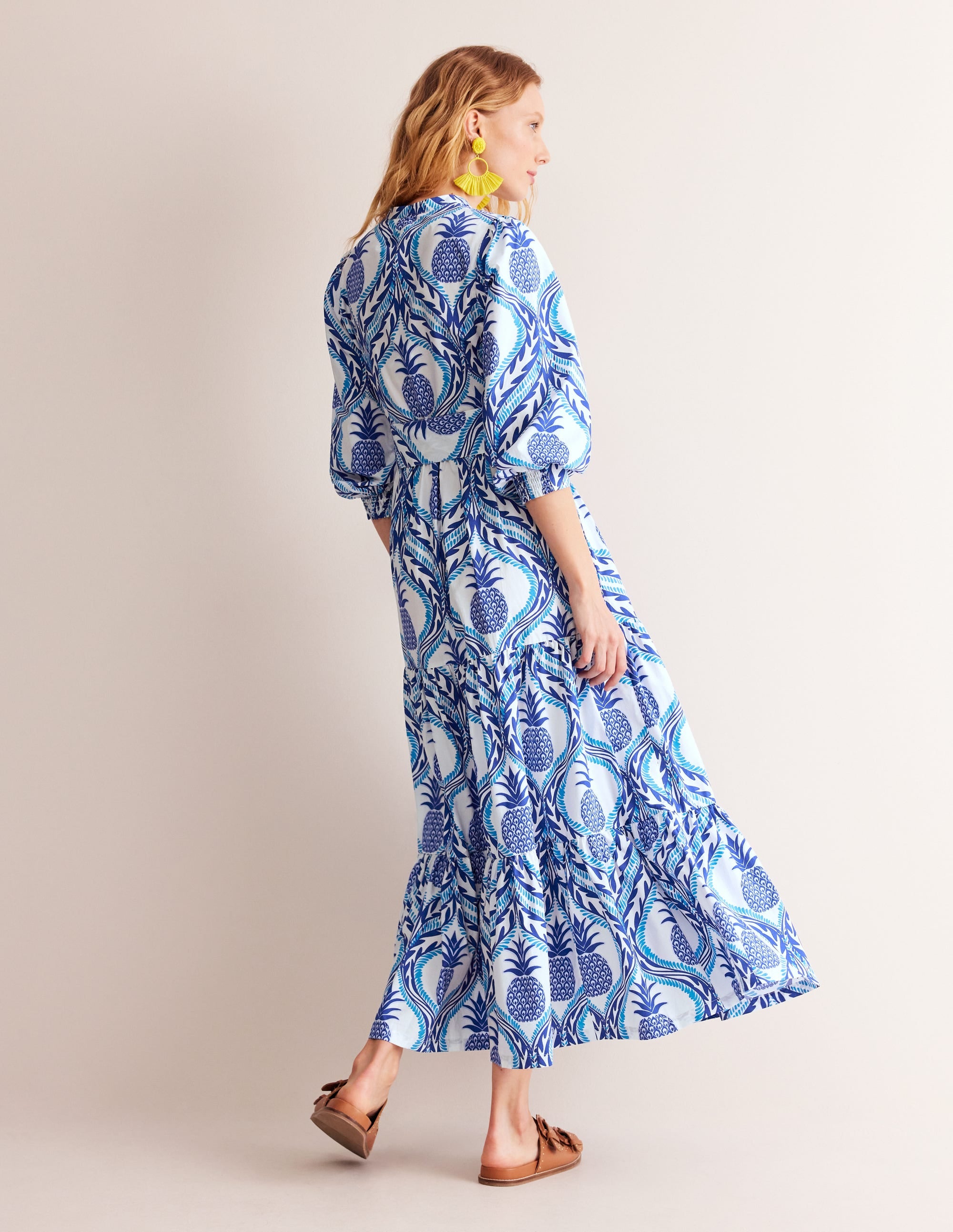 Alba Tiered Cotton Maxi Dress-Surf The Web, Pineapple Wave - Image 3
