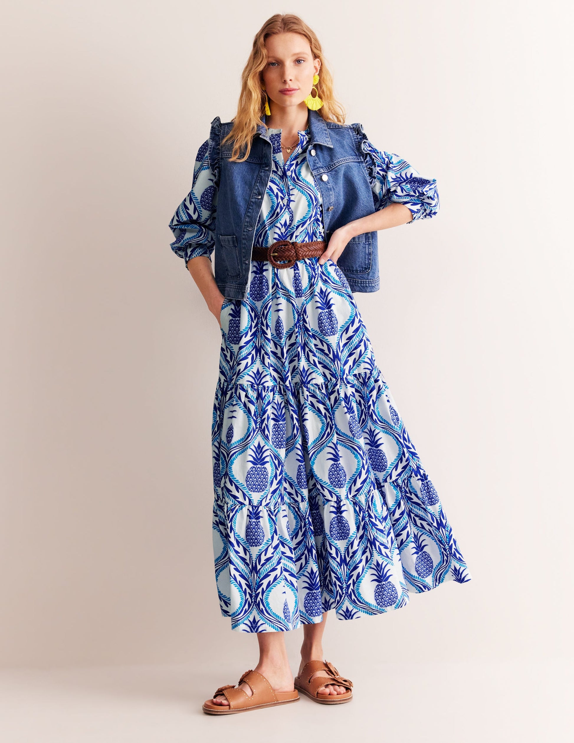 Alba Tiered Cotton Maxi Dress-Surf The Web, Pineapple Wave-5