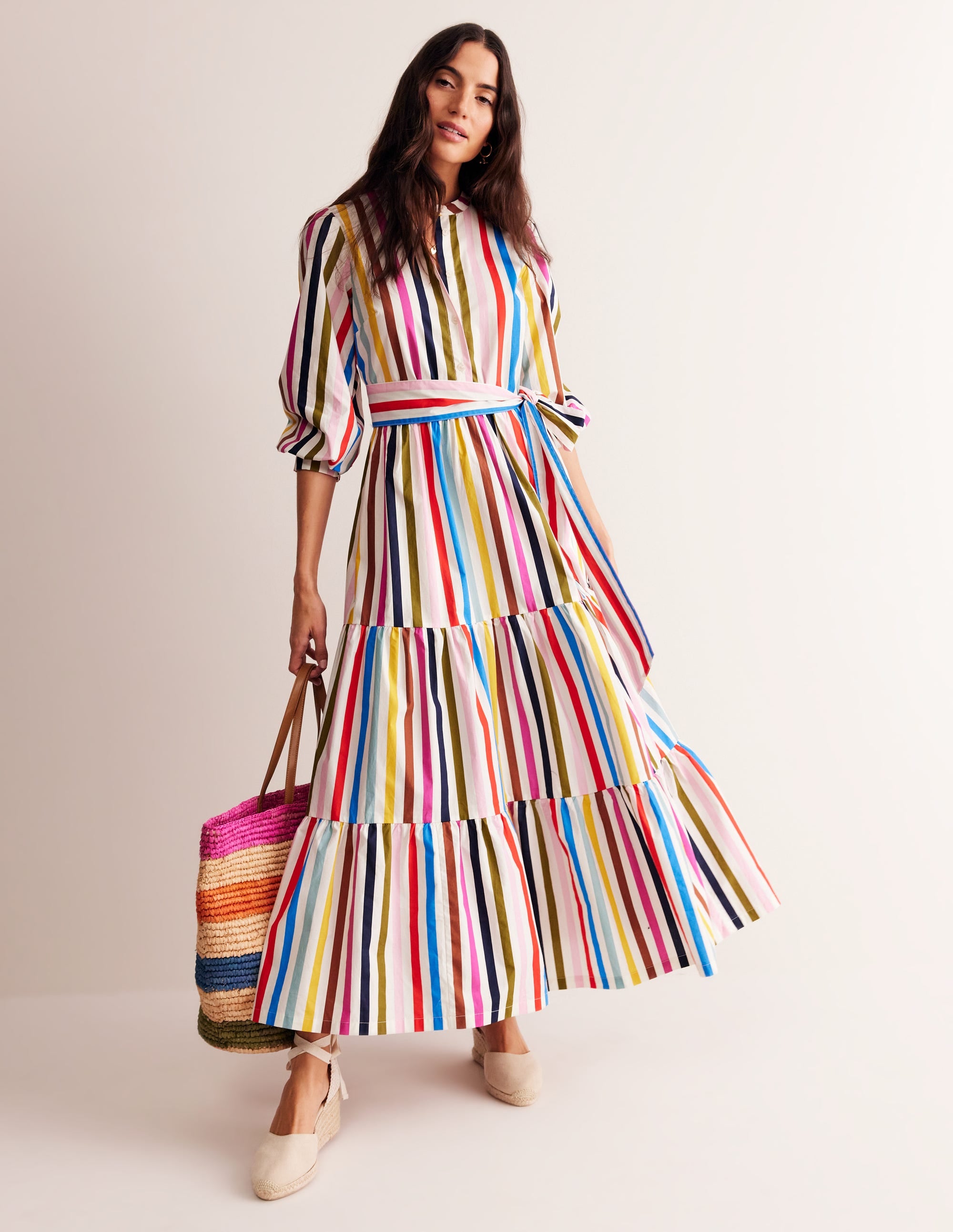 Alba Tiered Cotton Maxi Dress-Multistripe - Image 1