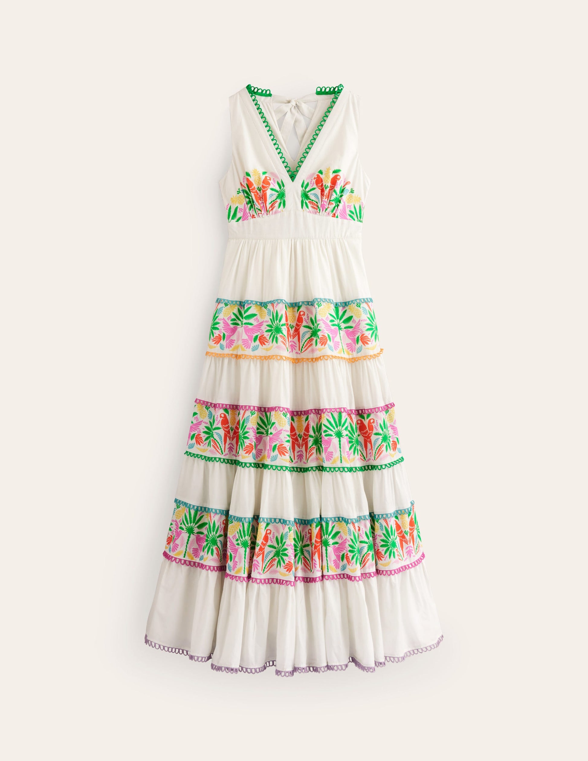 Serena Cotton Tie Maxi Dress-Multi Tropical Parrot-6