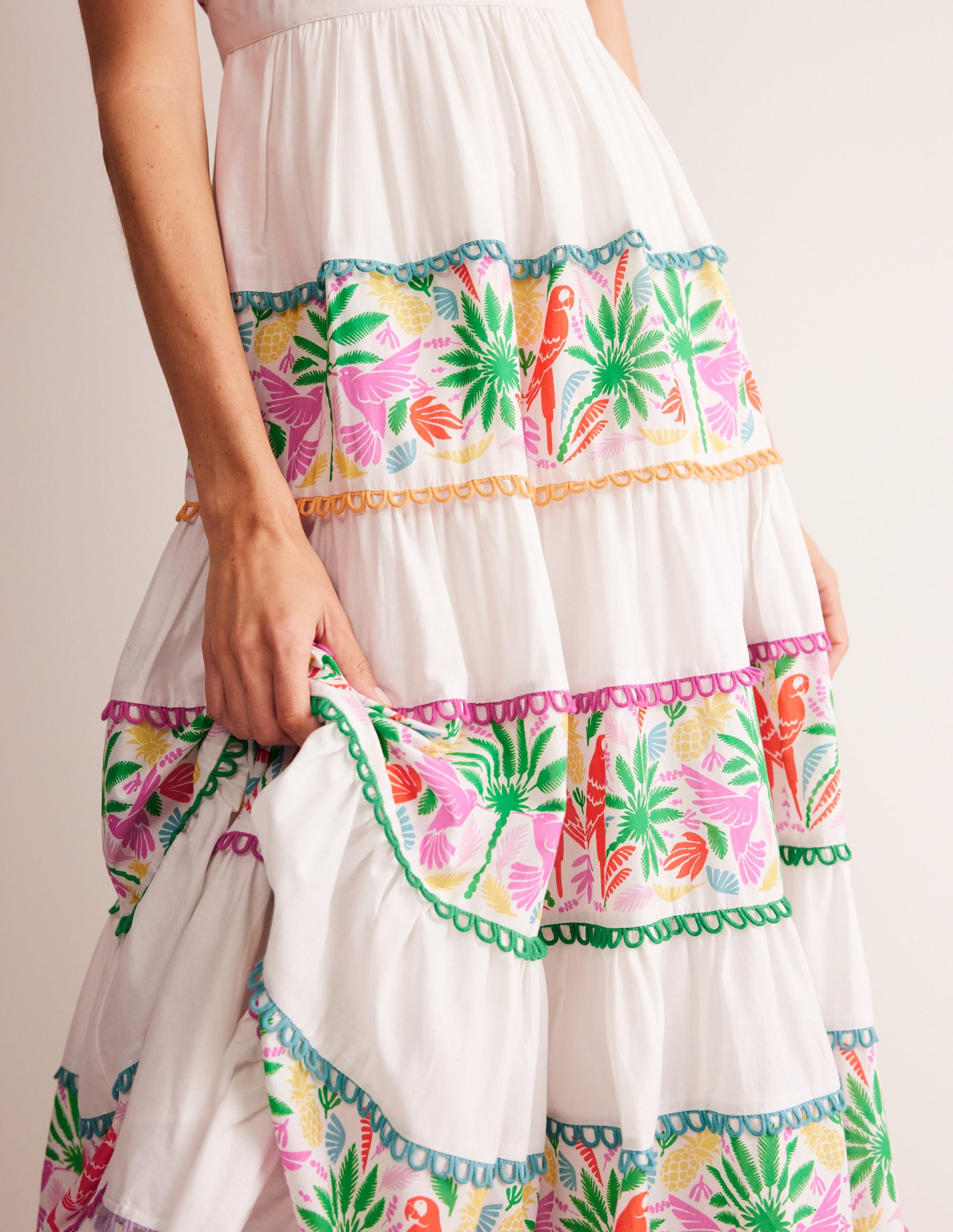 Serena Cotton Tie Maxi Dress-Multi Tropical Parrot - Image 3