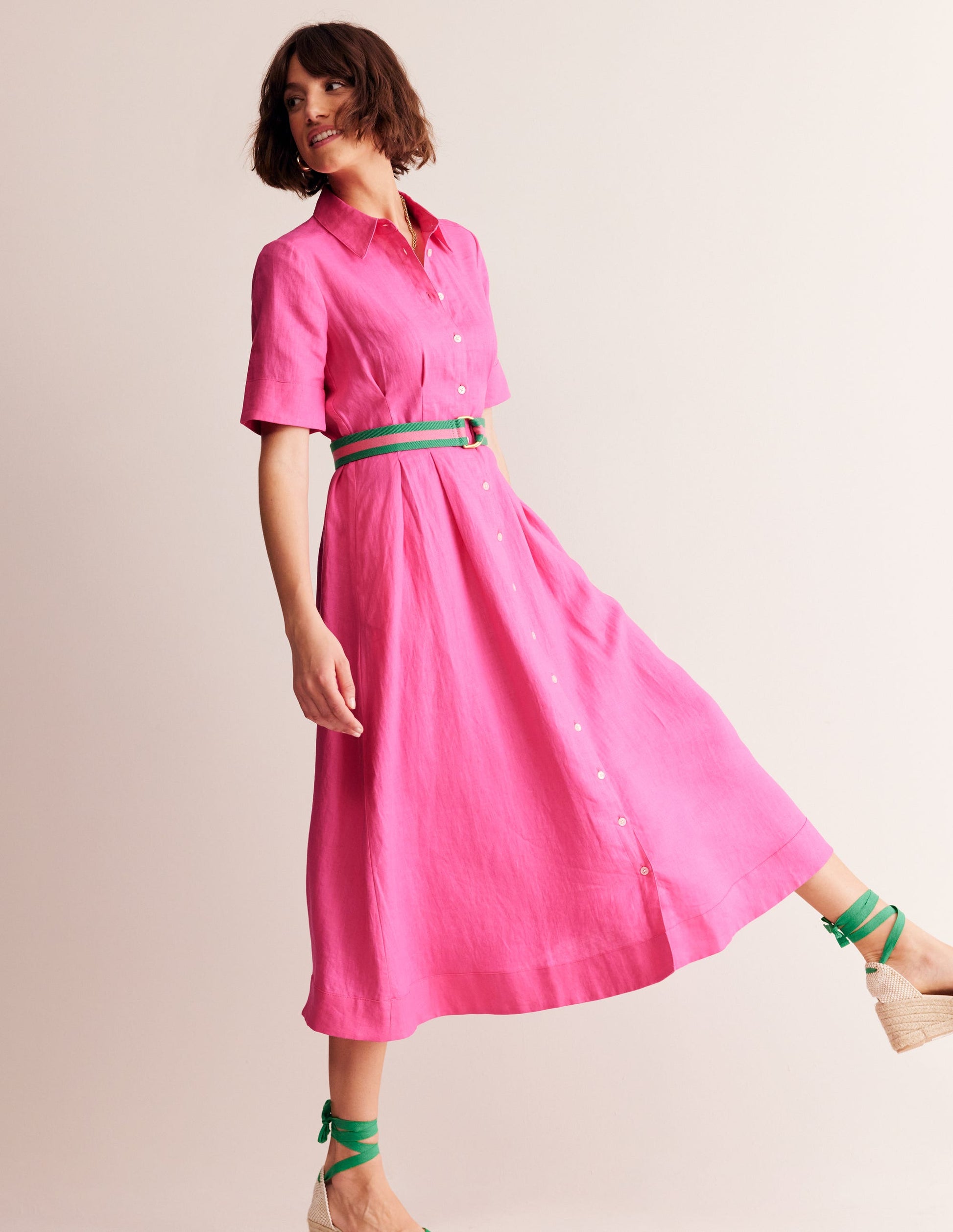Louise Linen Midi Shirt Dress-Sangria Sunset-1