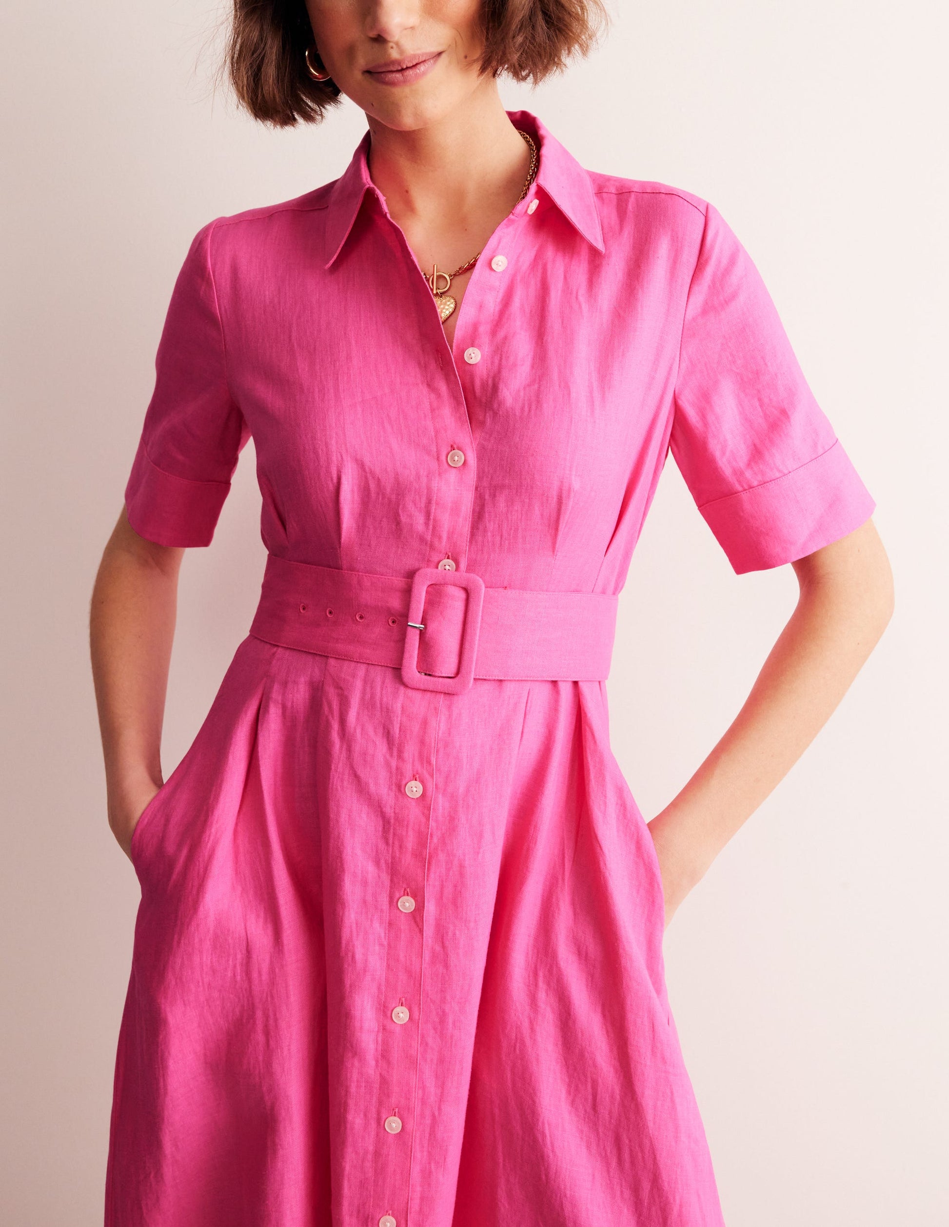 Louise Linen Midi Shirt Dress-Sangria Sunset-2