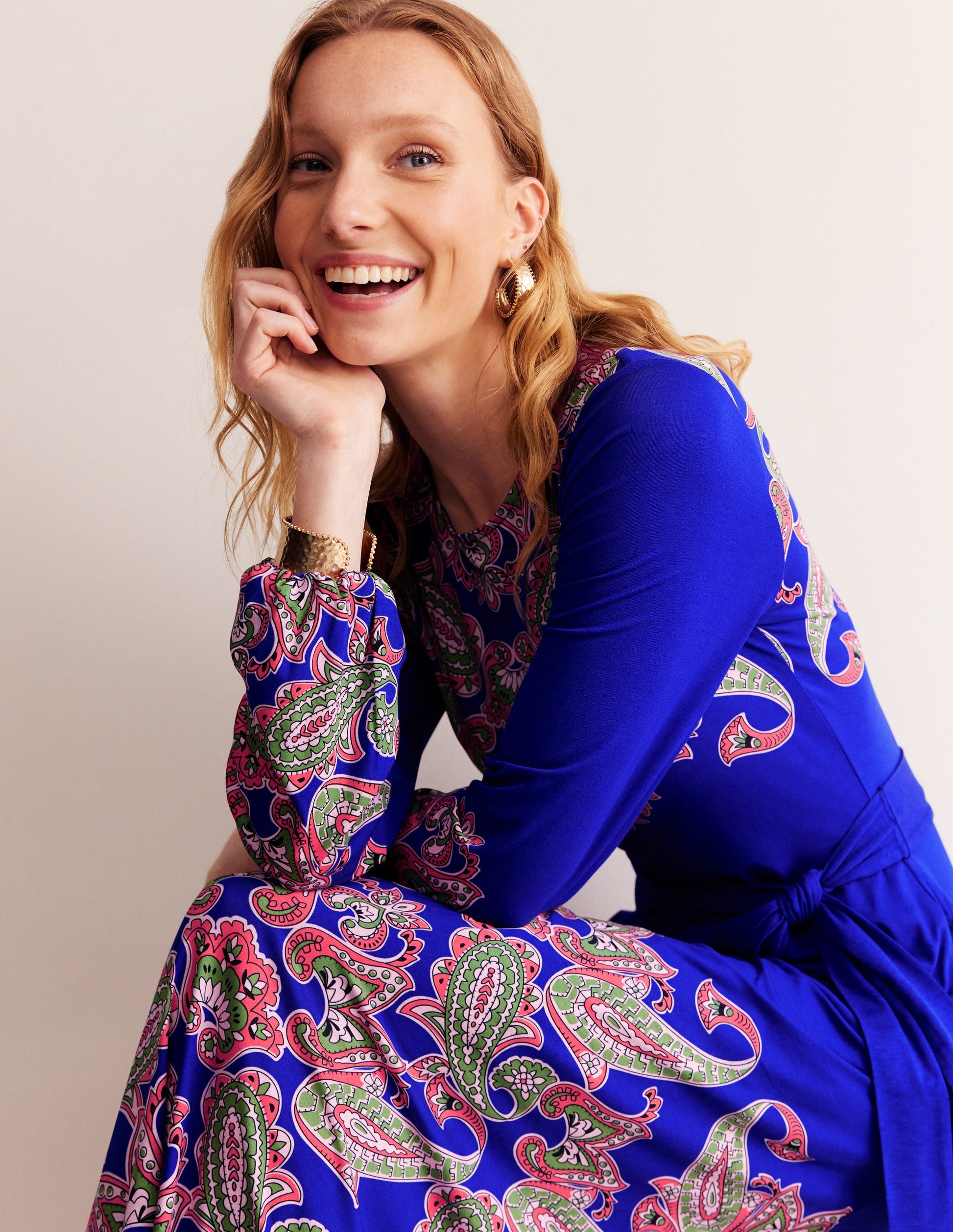 Placement Print Jersey Dress-Surf the Web, Paisley Wave-1