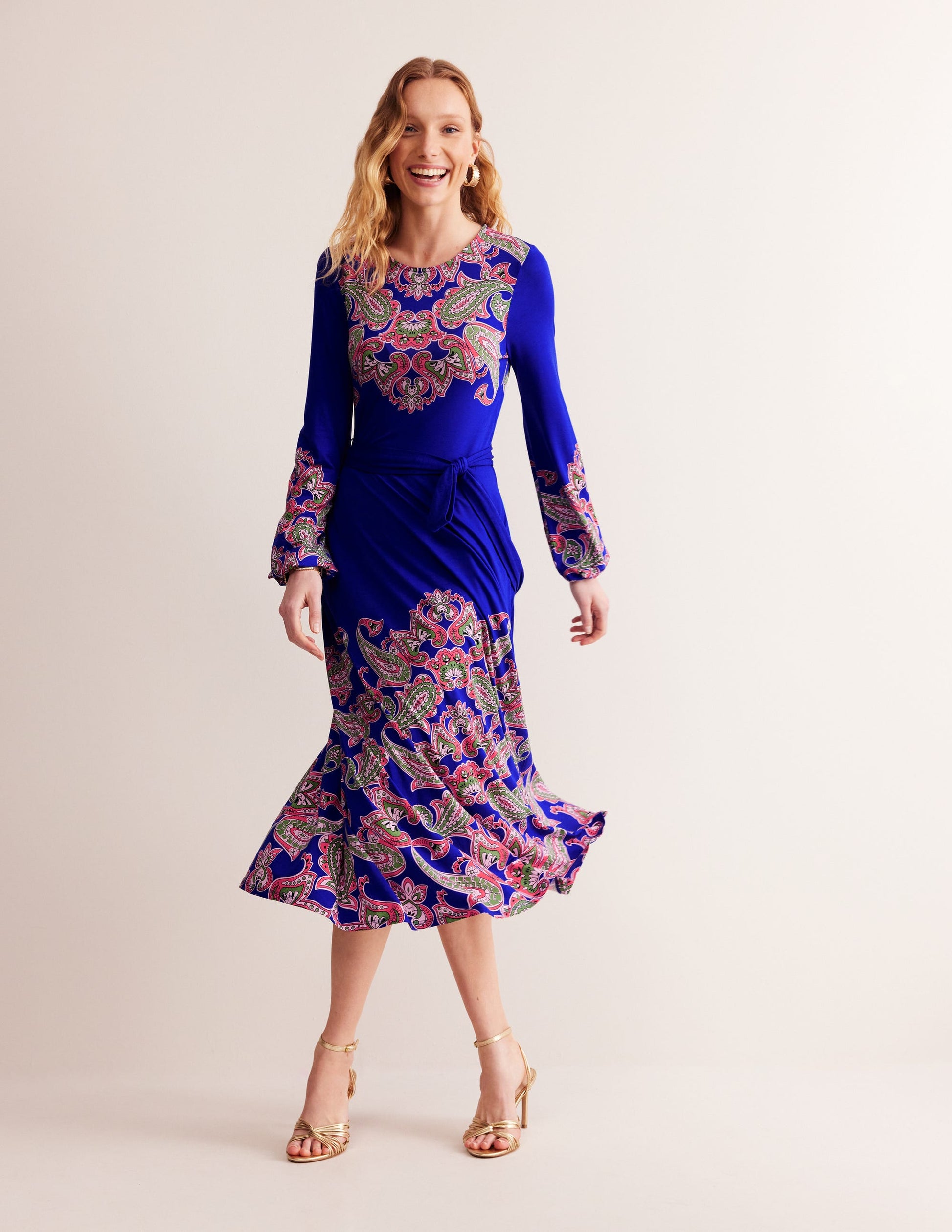 Placement Print Jersey Dress-Surf the Web, Paisley Wave-2