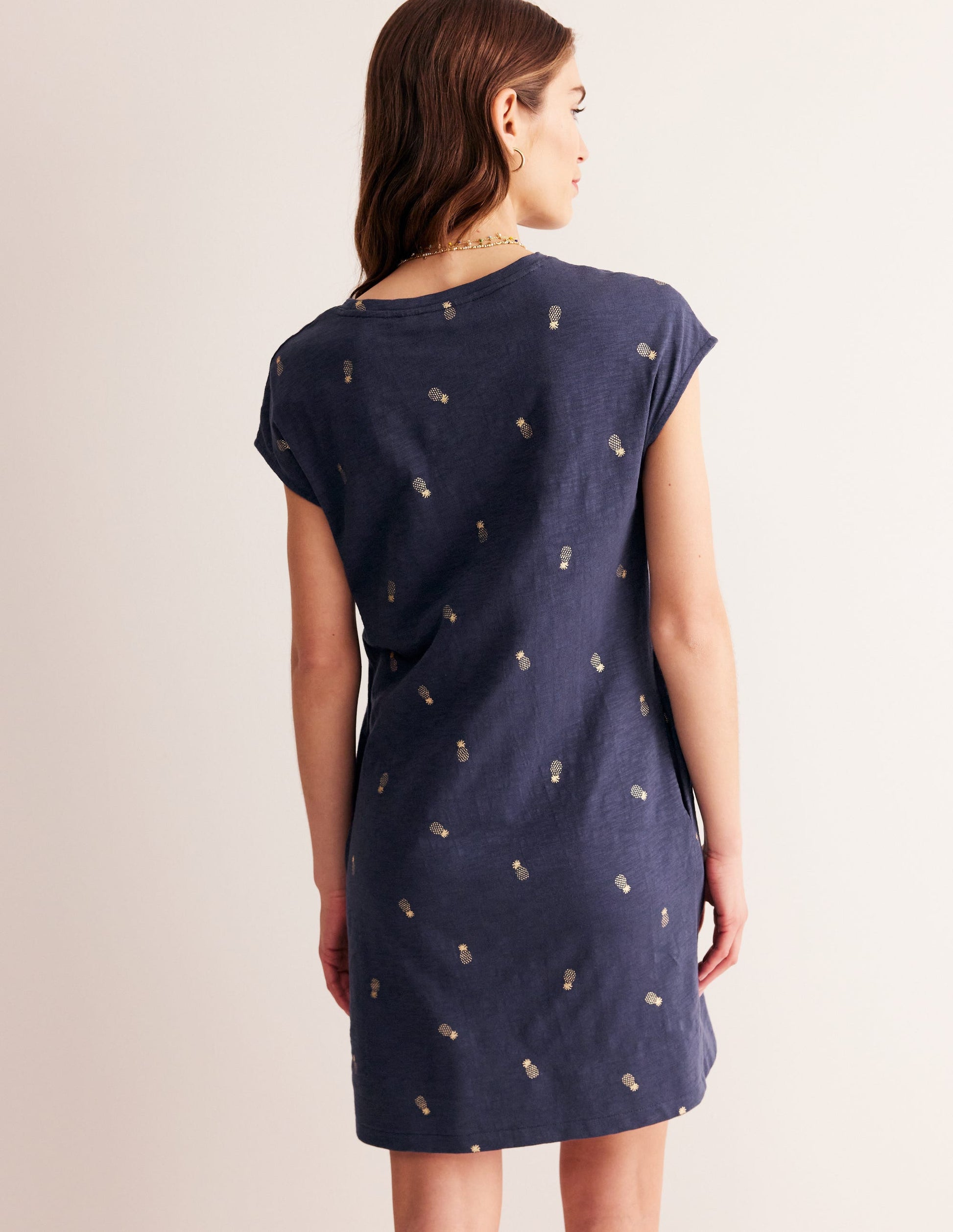 Leah Jersey T-shirt Dress-French Navy, Pineapple Foil-3