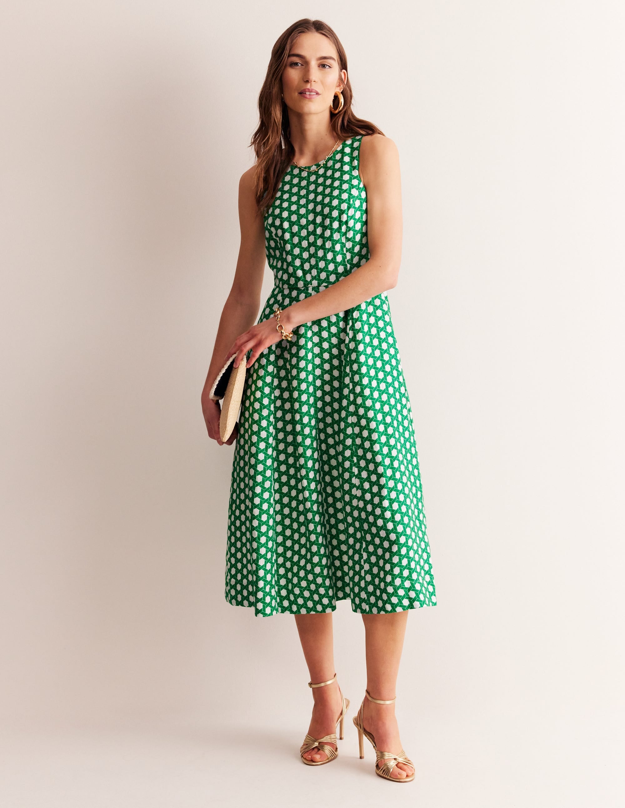 Carla Linen Midi Dress-Green Tambourine, Geo - Image 2