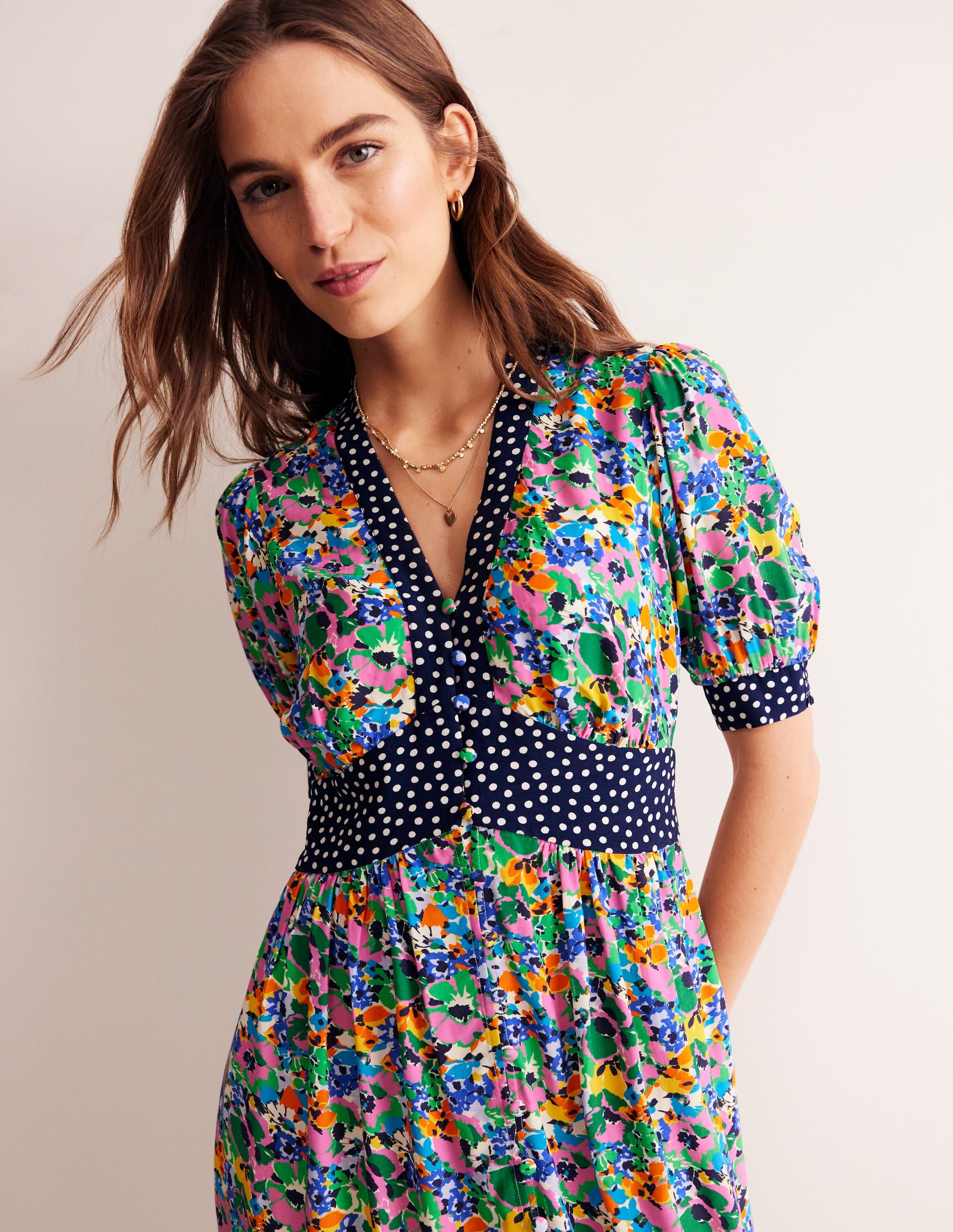 Elsa Midi Tea Dress-Cashmere Rose, Wild Poppy - Image 1