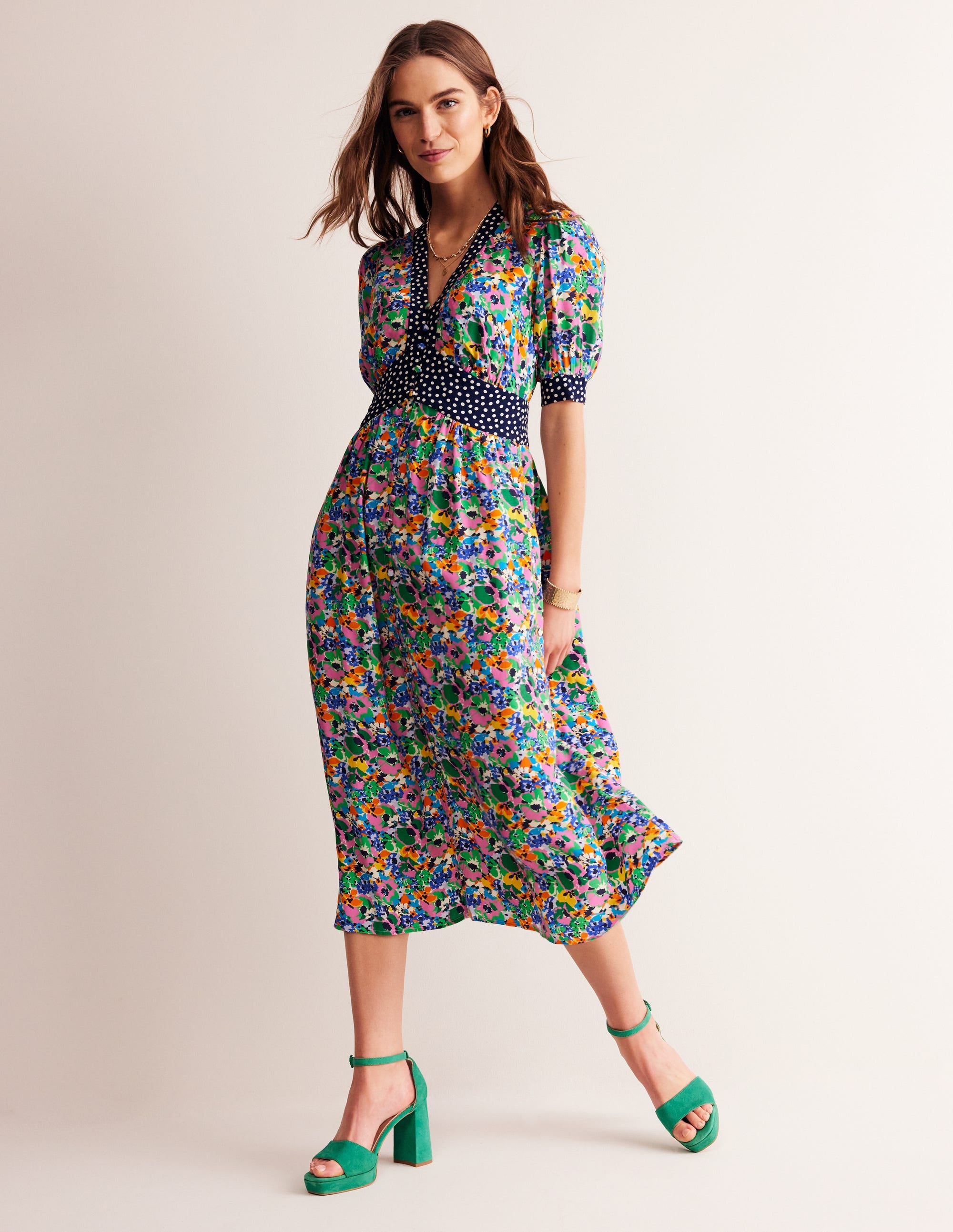 Elsa Midi Tea Dress-Cashmere Rose, Wild Poppy - Image 2