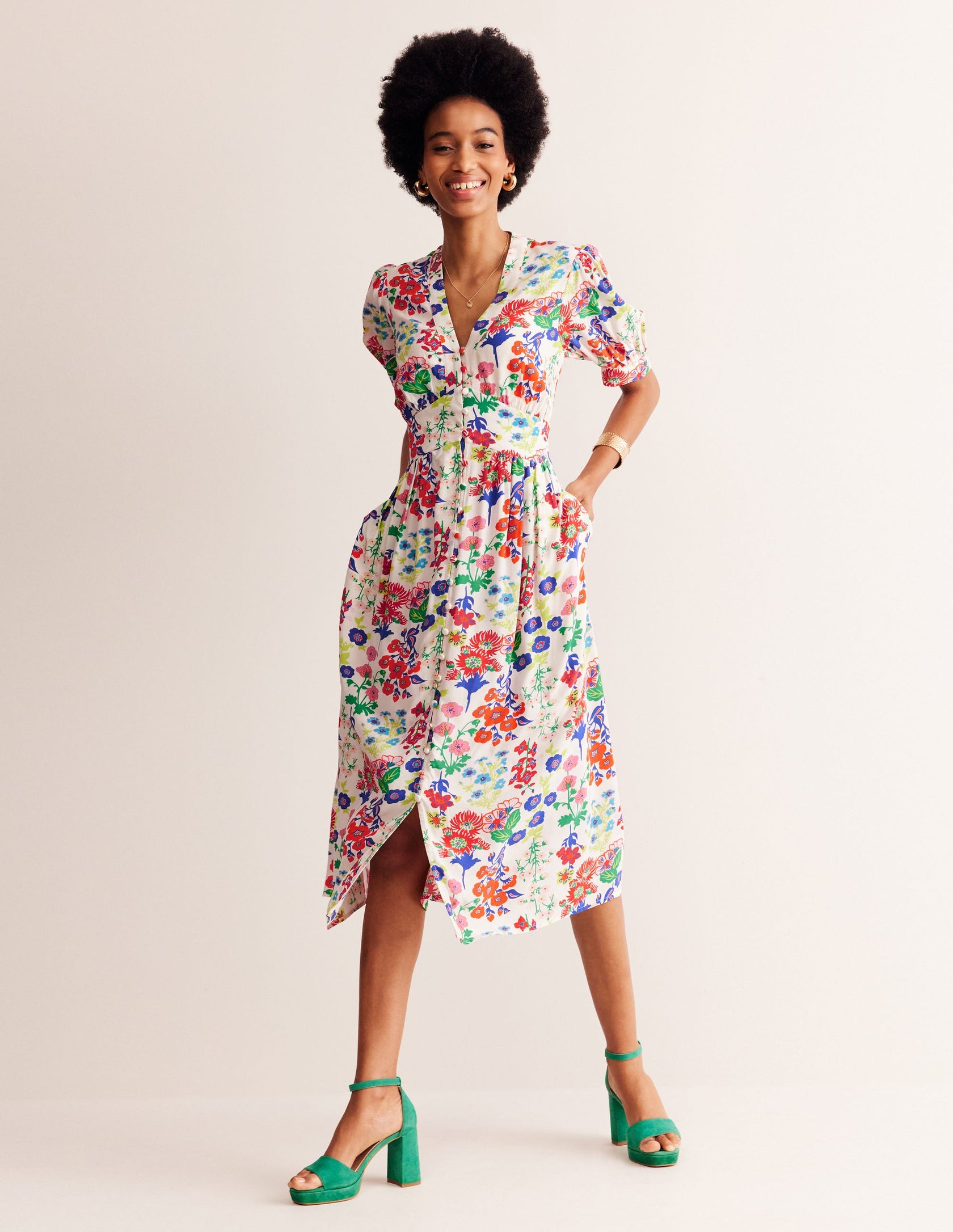 Elsa Midi Tea Dress-Multi, Wildflower Cluster | Boden UK