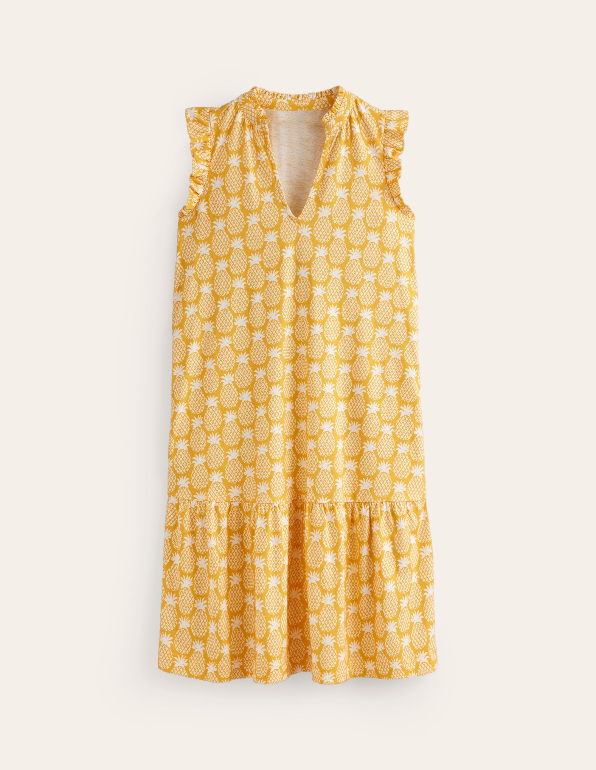 Daisy Jersey Short Tier Dress-Ceylon Yellow, Pineapple Geo - Image 6