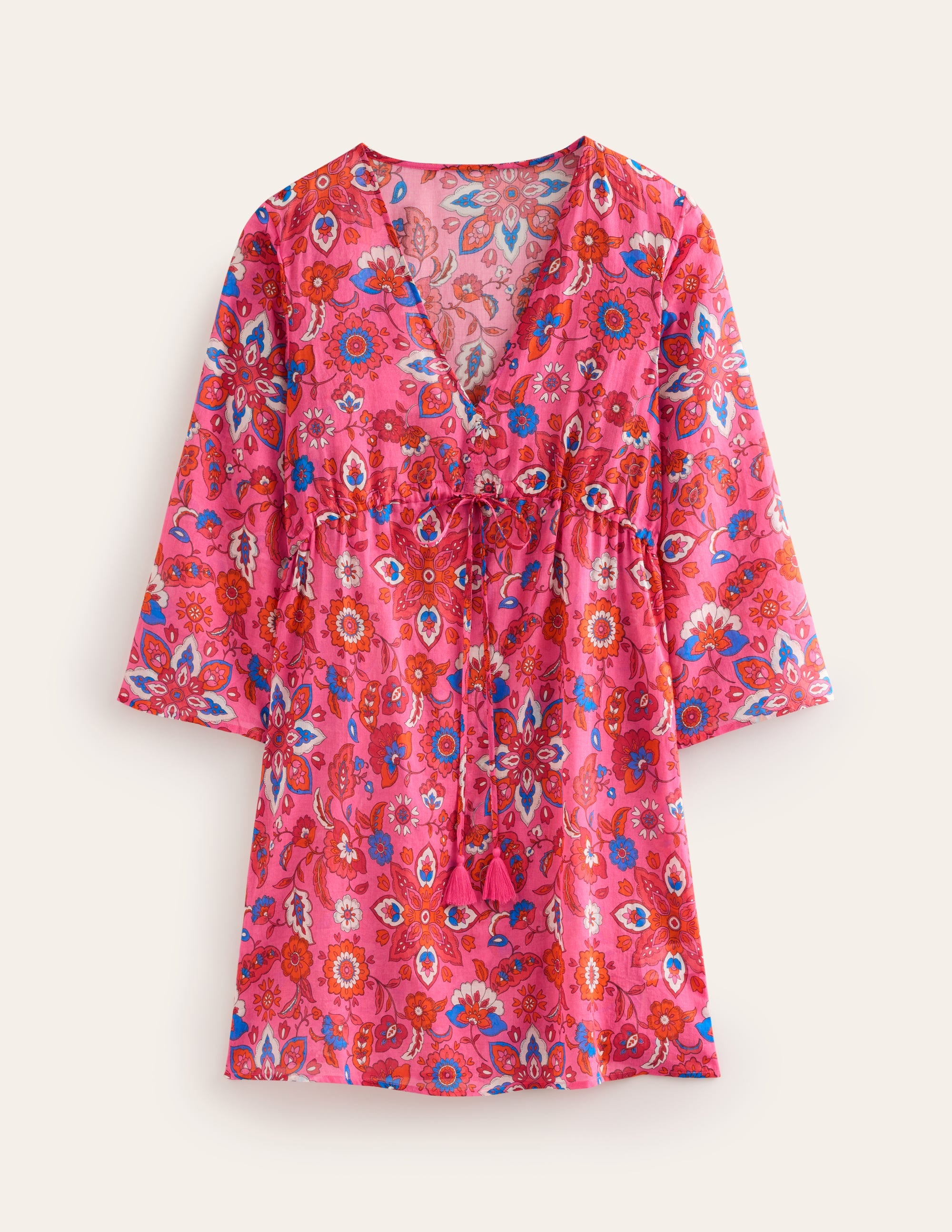 Cotton Beach Short Kaftan-Sangria Sunset, Botanical - Image 6