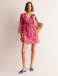 Cotton Beach Short Kaftan-Sangria Sunset, Botanical