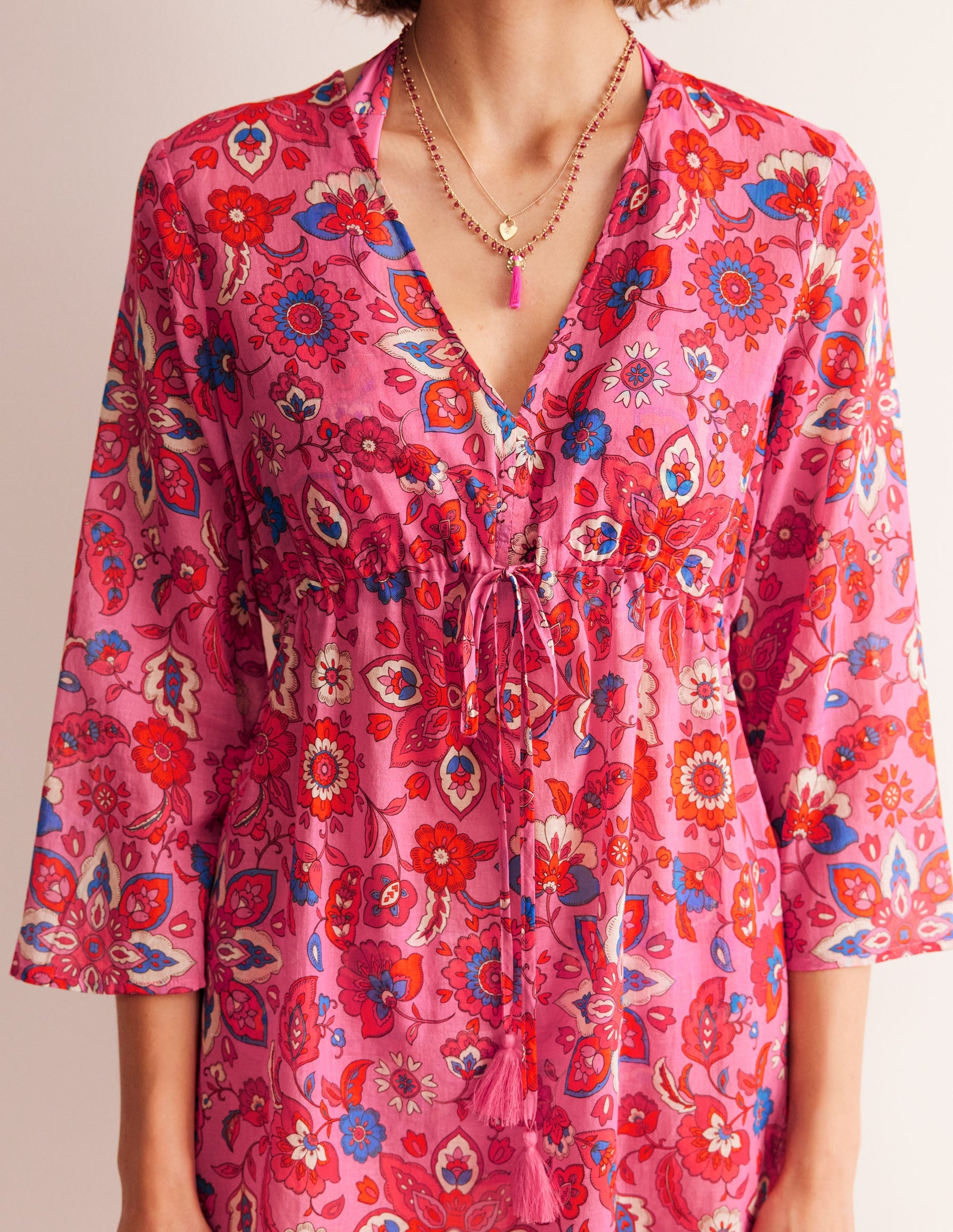 Cotton Beach Short Kaftan-Sangria Sunset, Botanical-2