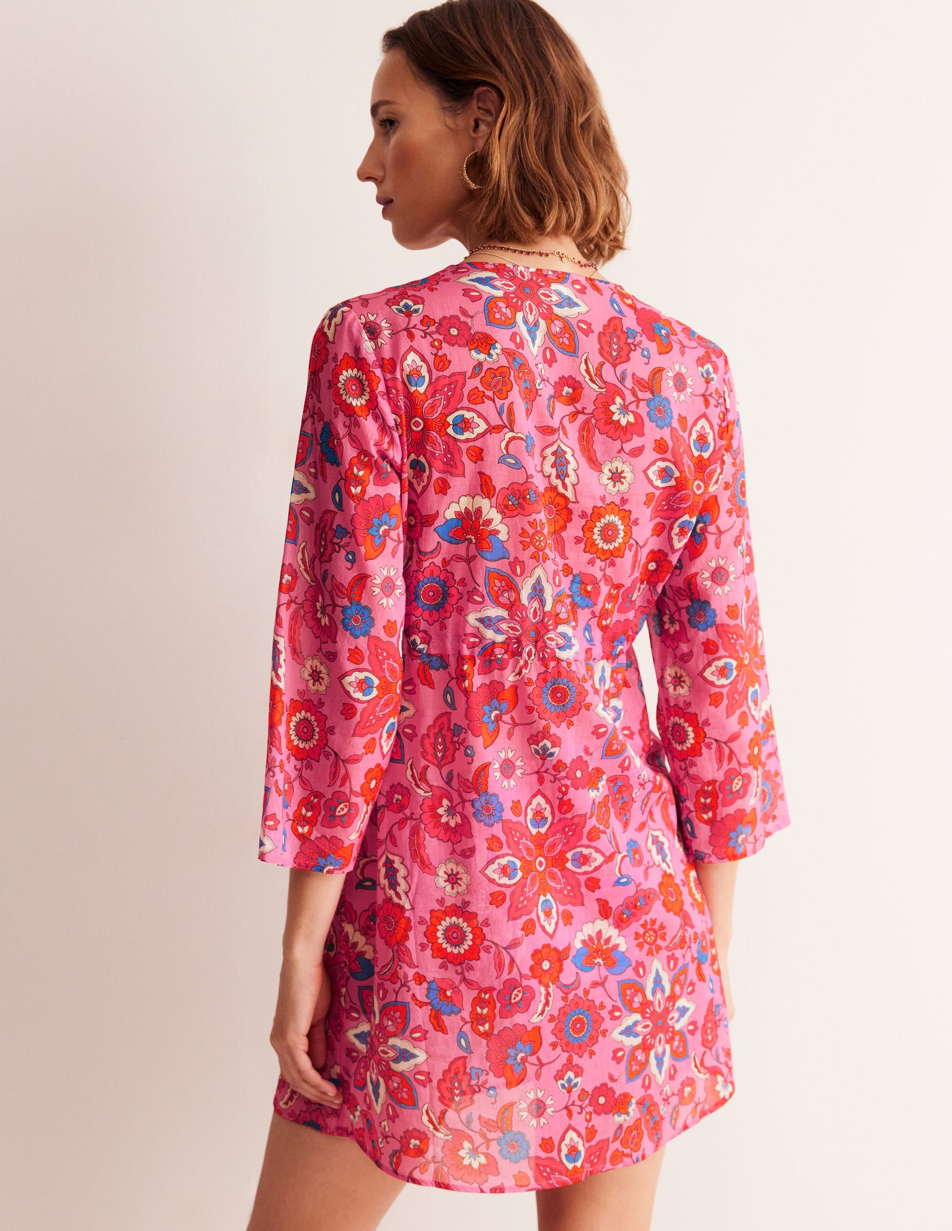 Cotton Beach Short Kaftan-Sangria Sunset, Botanical-3