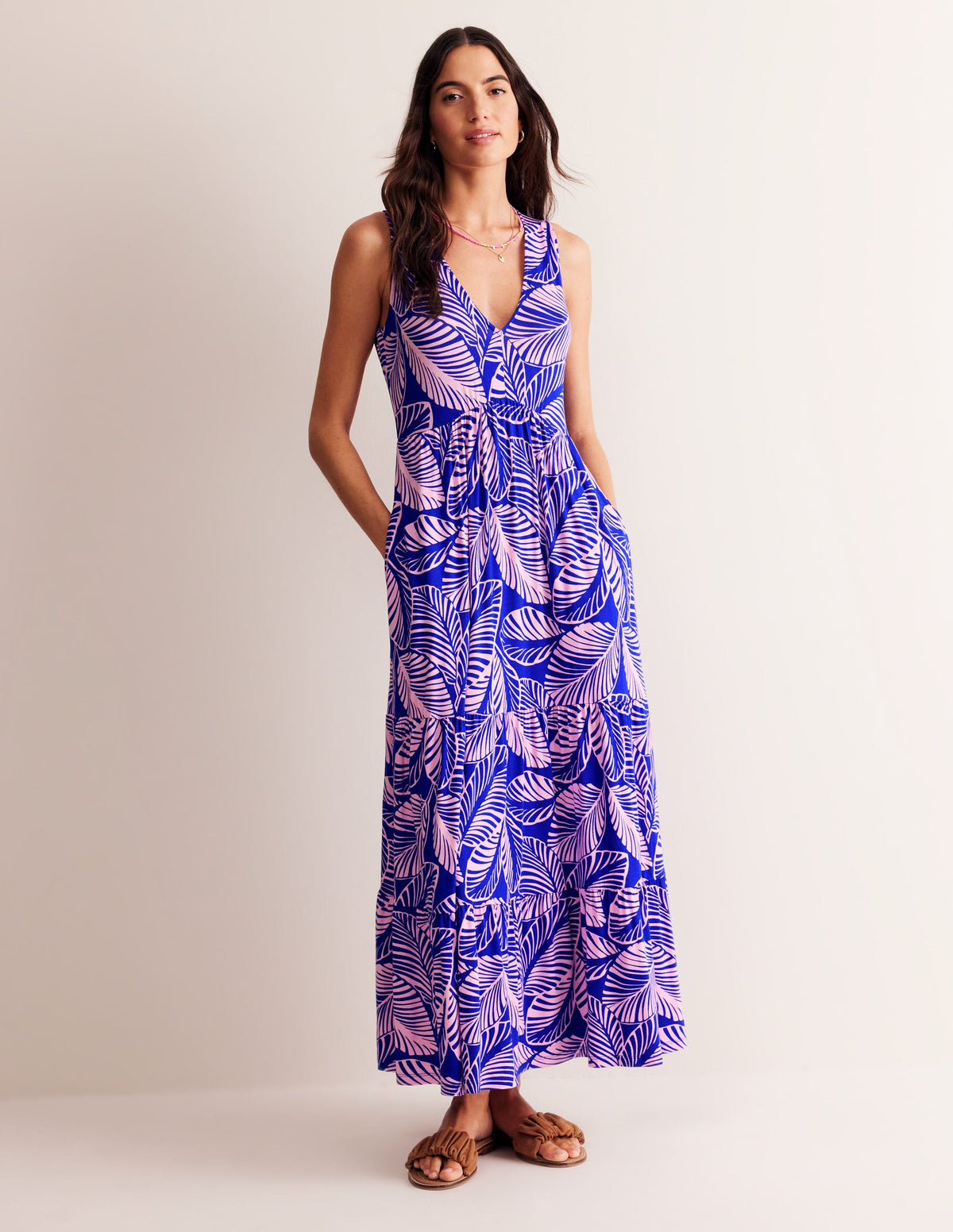 Sylvia Jersey Maxi Tier Dress-Surf The Web, Calathea Leaf-2