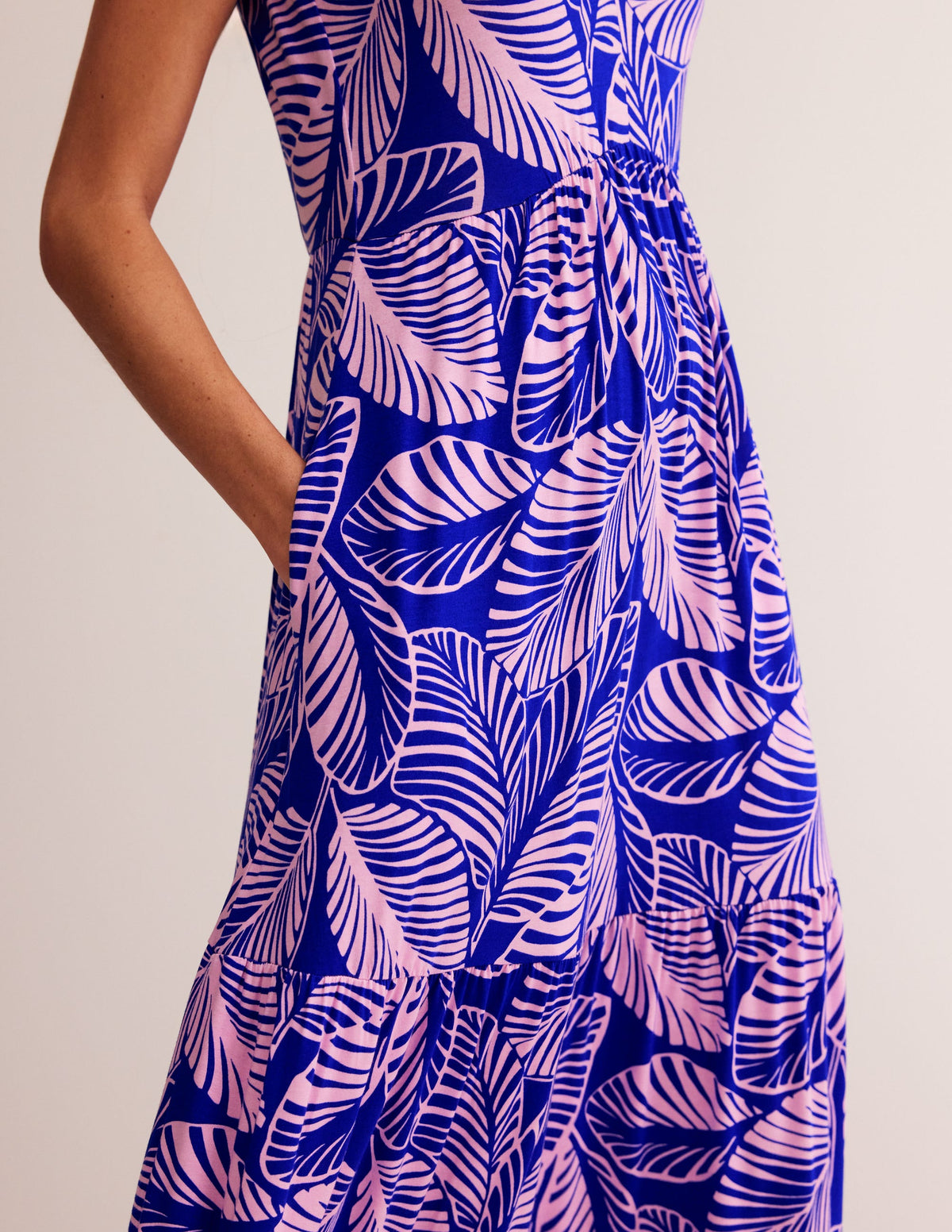 Sylvia Jersey Maxi Tier Dress-Surf The Web, Calathea Leaf-3