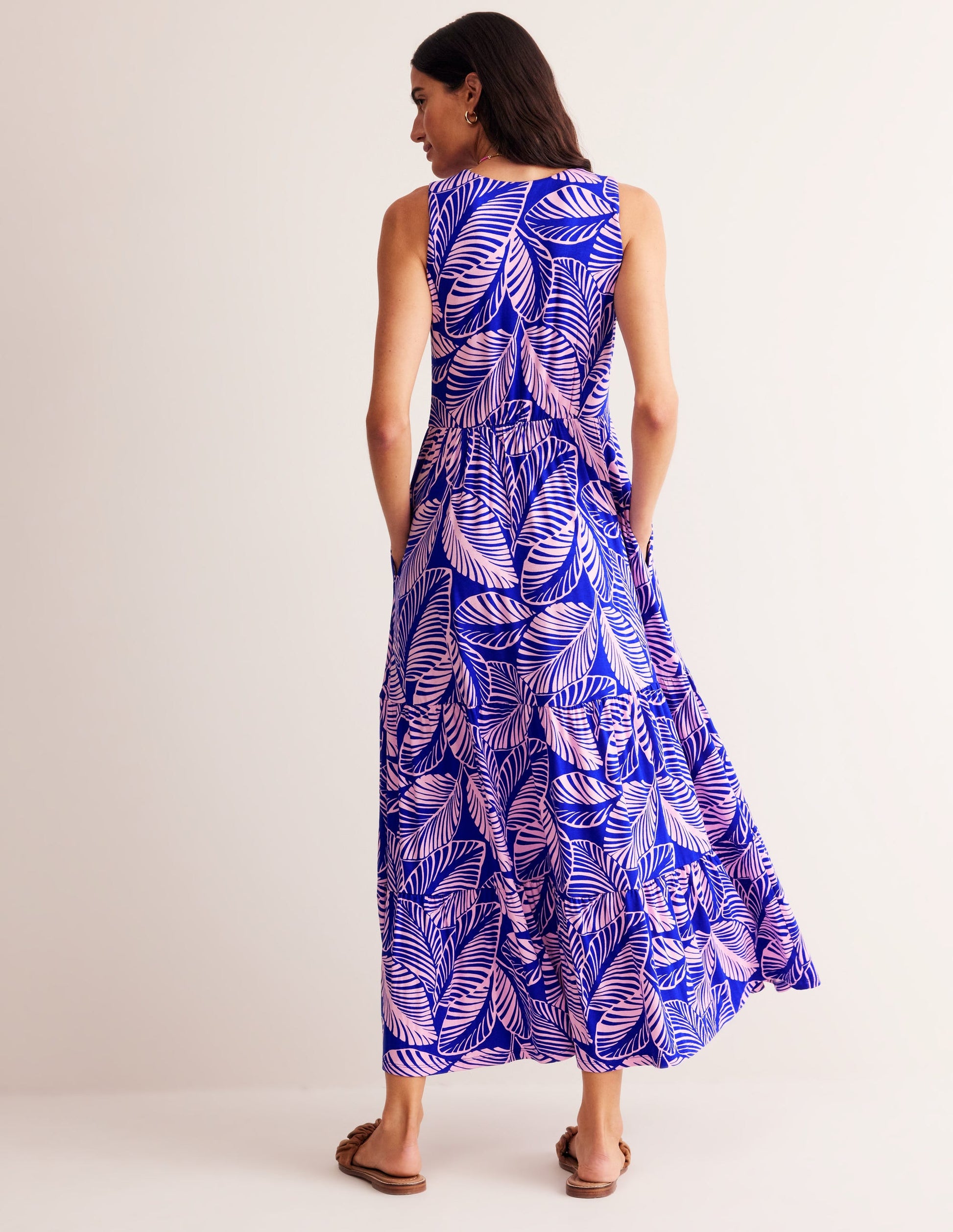 Sylvia Jersey Maxi Tier Dress-Surf The Web, Calathea Leaf-4