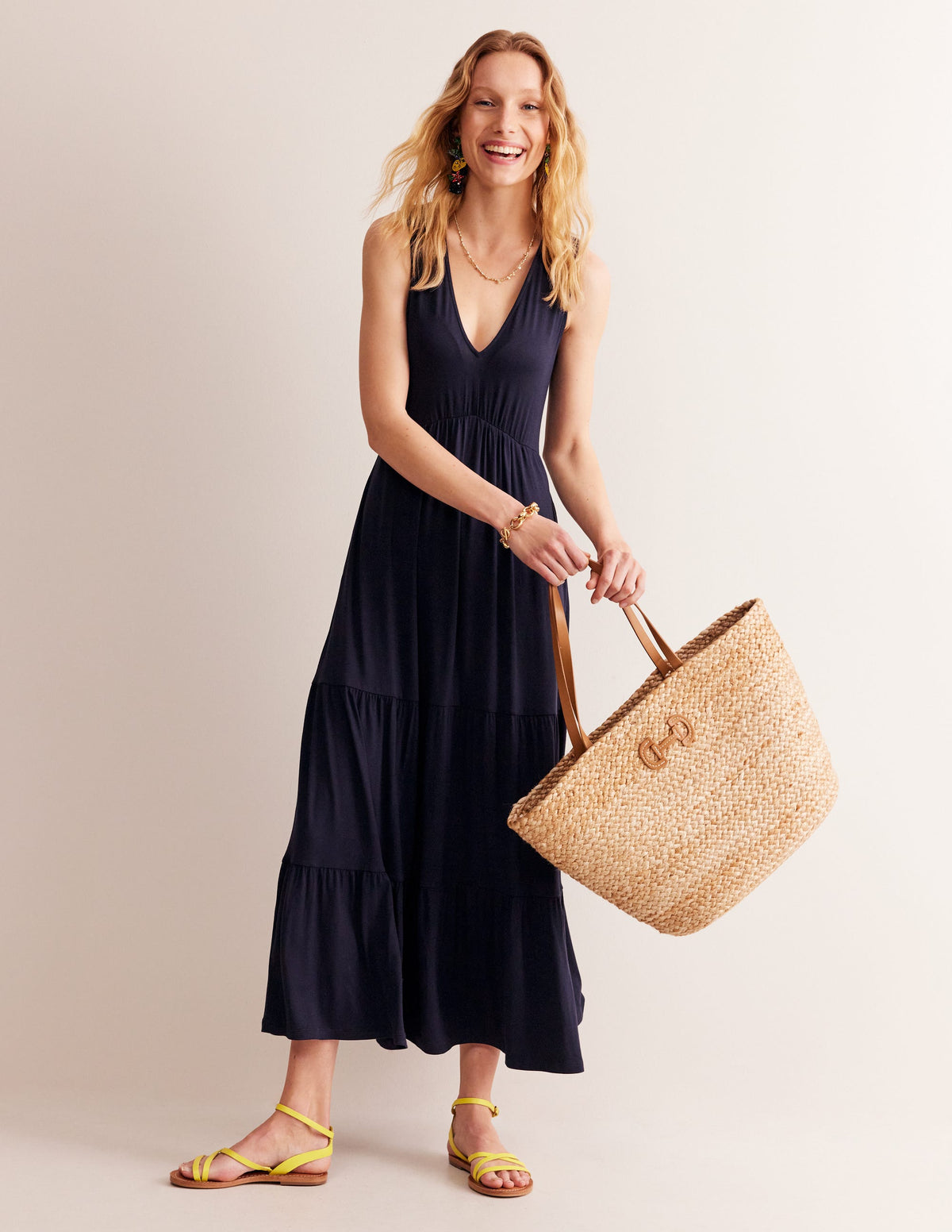 Sylvia Jersey Maxi Tier Dress-Navy - Image 1