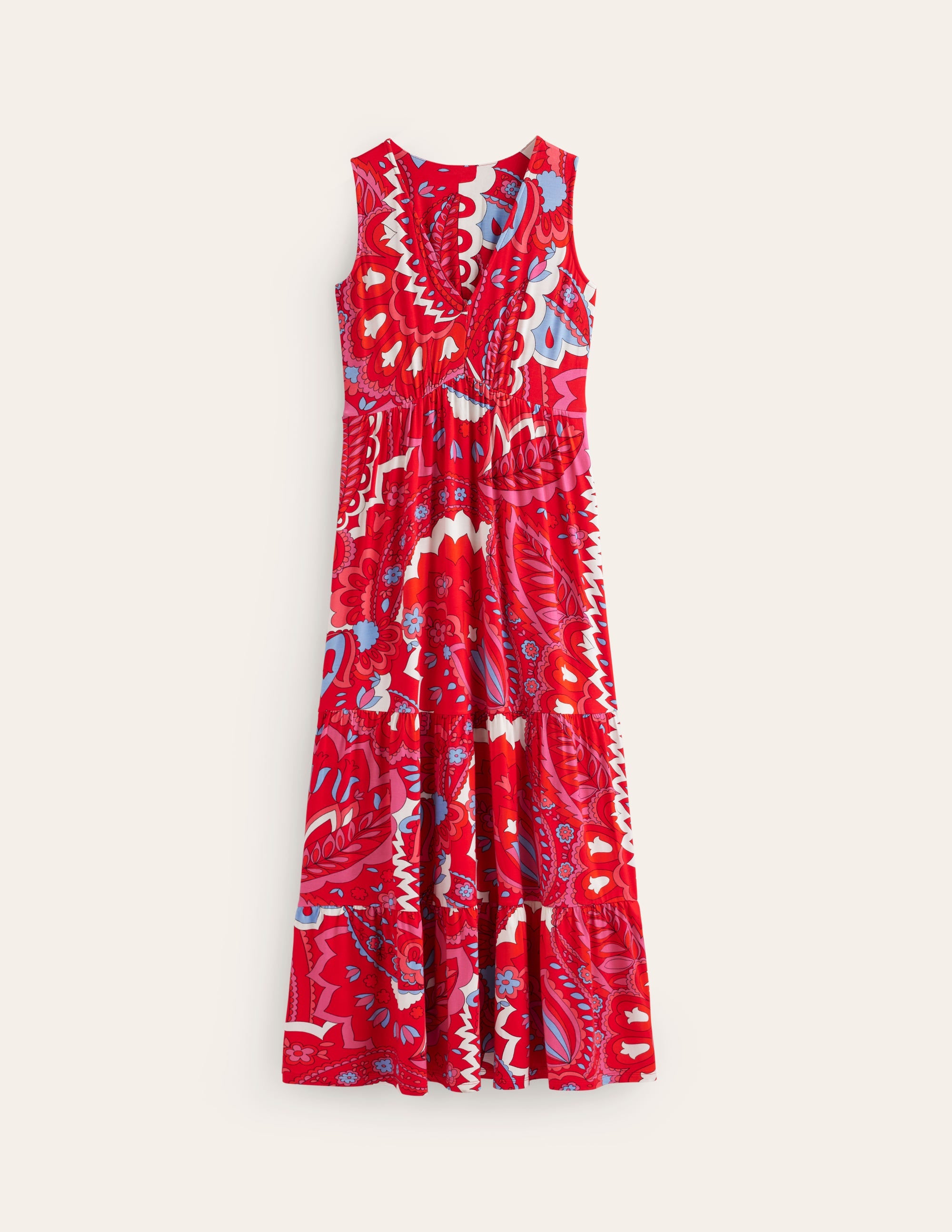 Sylvia Jersey Maxi Tier Dress-Flame Scarlet, Foliage Paisley - Image 5