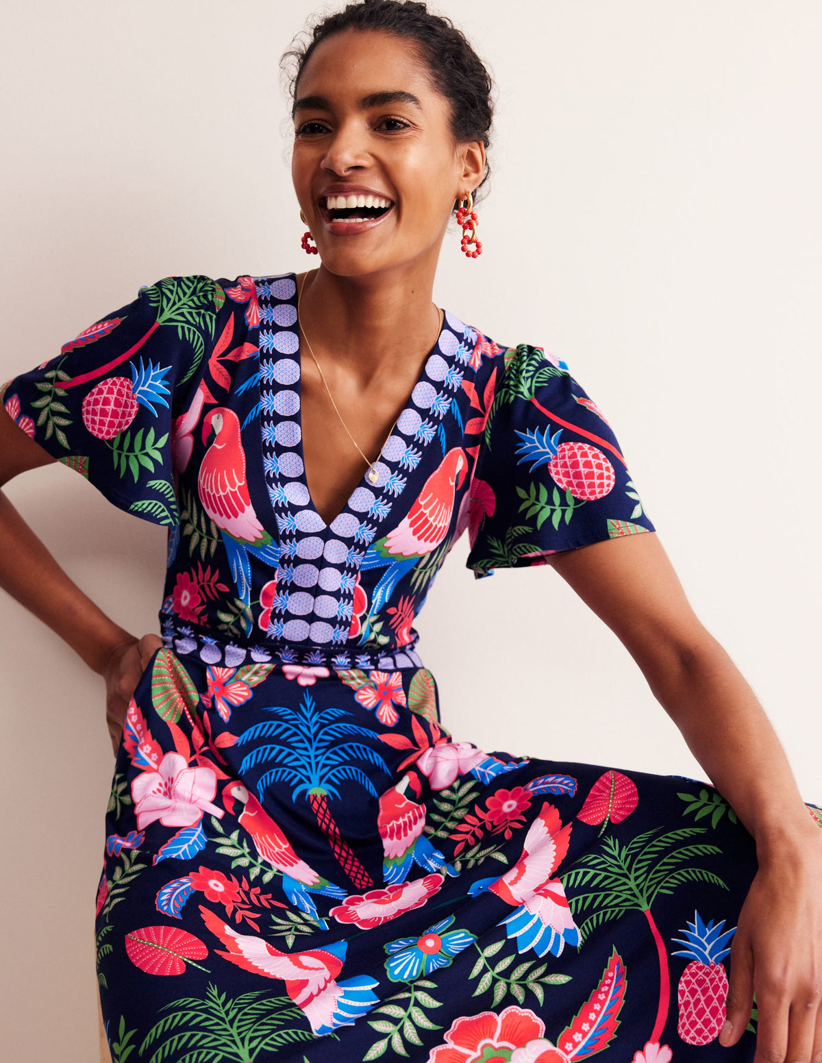 Ellie Flutter Maxi Tea Dress-Multi, Tropic Parrot-1