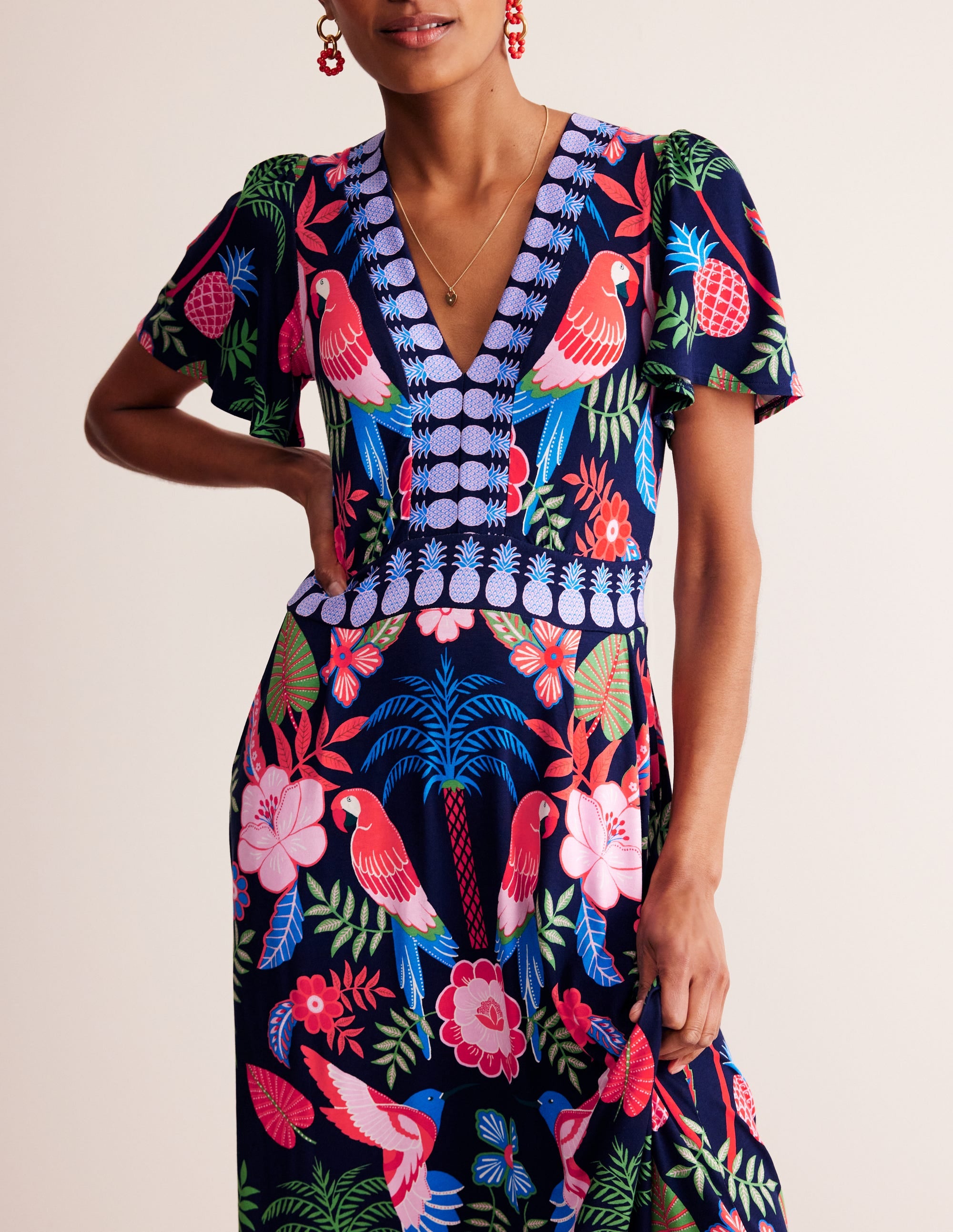Ellie Flutter Maxi Tea Dress-Multi, Tropic Parrot - Image 3