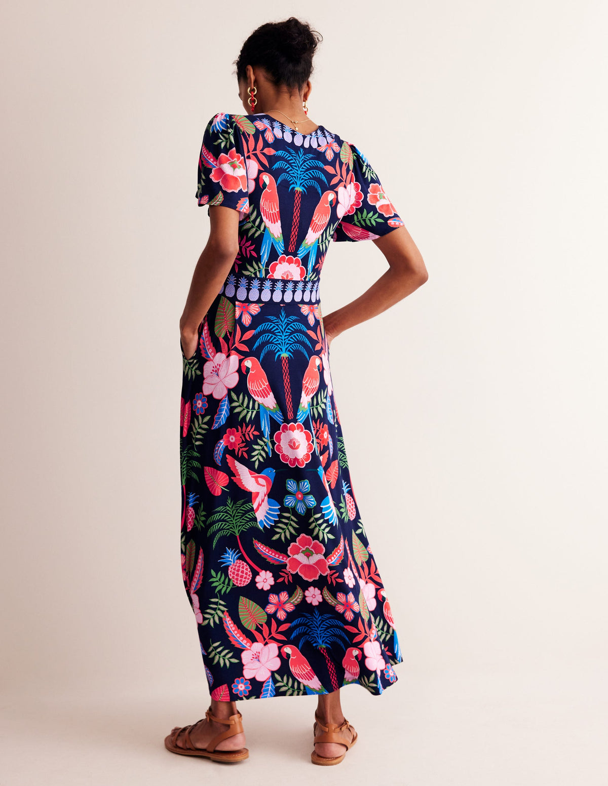 Ellie Flutter Maxi Tea Dress-Multi, Tropic Parrot-4