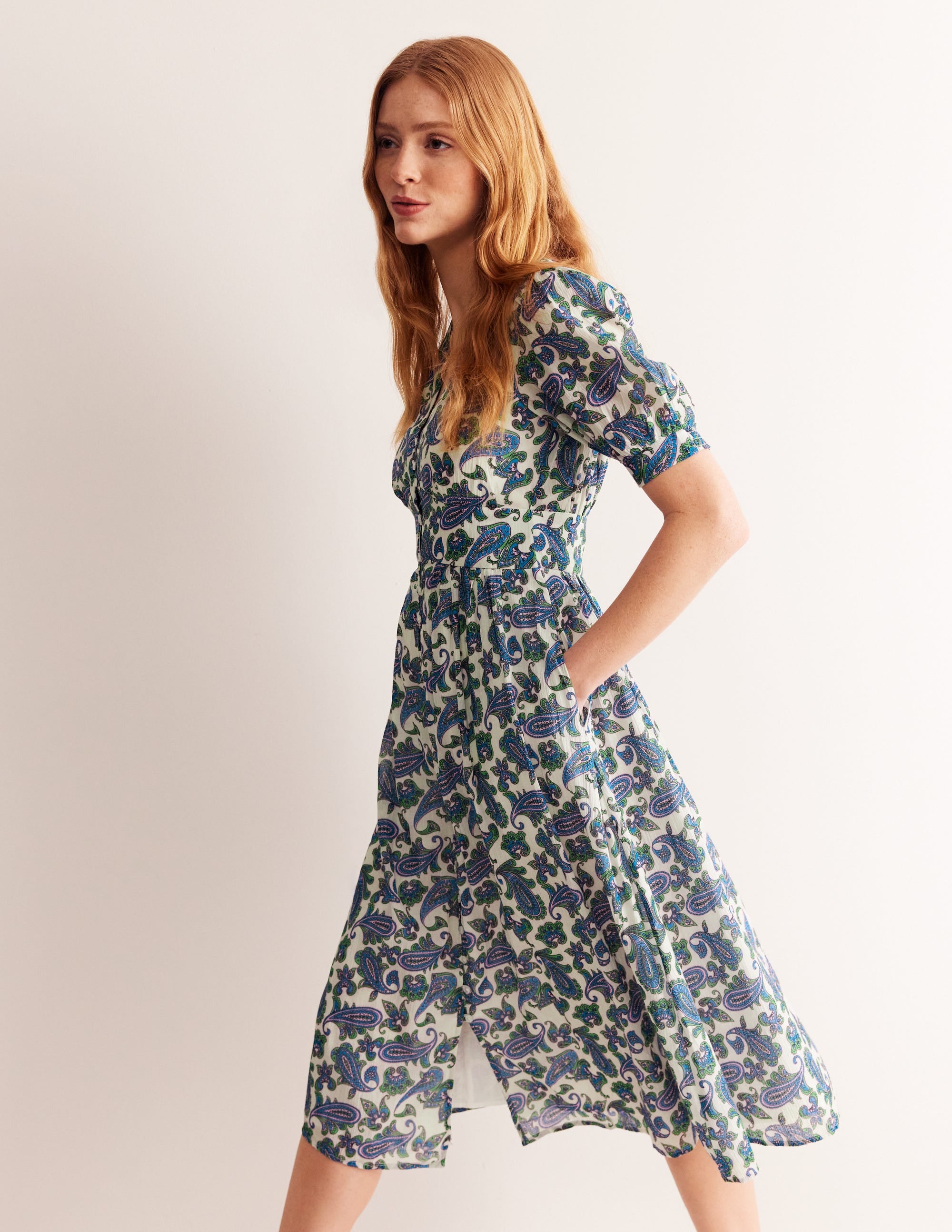 Elsa Crinkle Midi Tea Dress-Surf The Web, Paisley Wave - Image 1