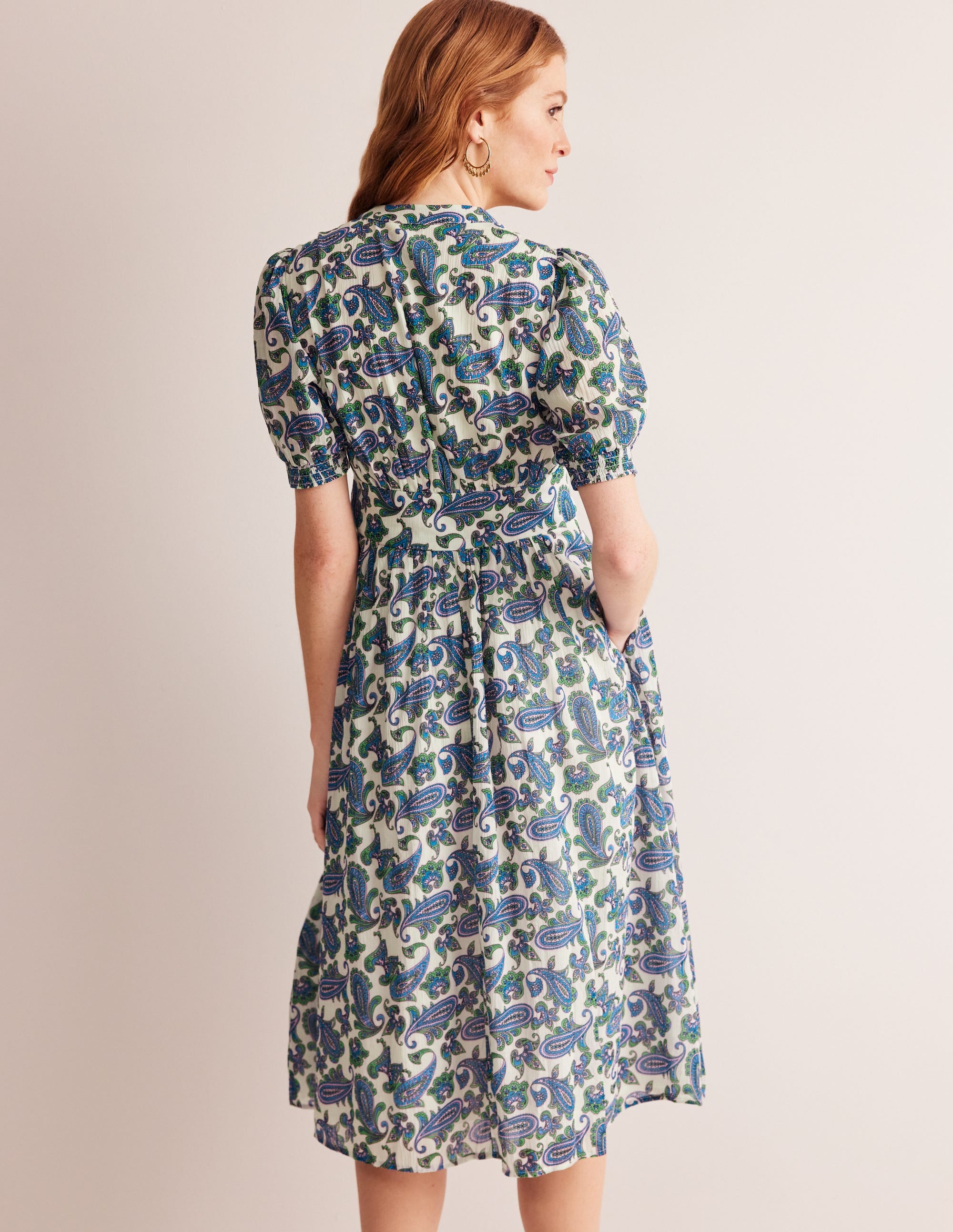 Elsa Crinkle Midi Tea Dress-Surf The Web, Paisley Wave - Image 3