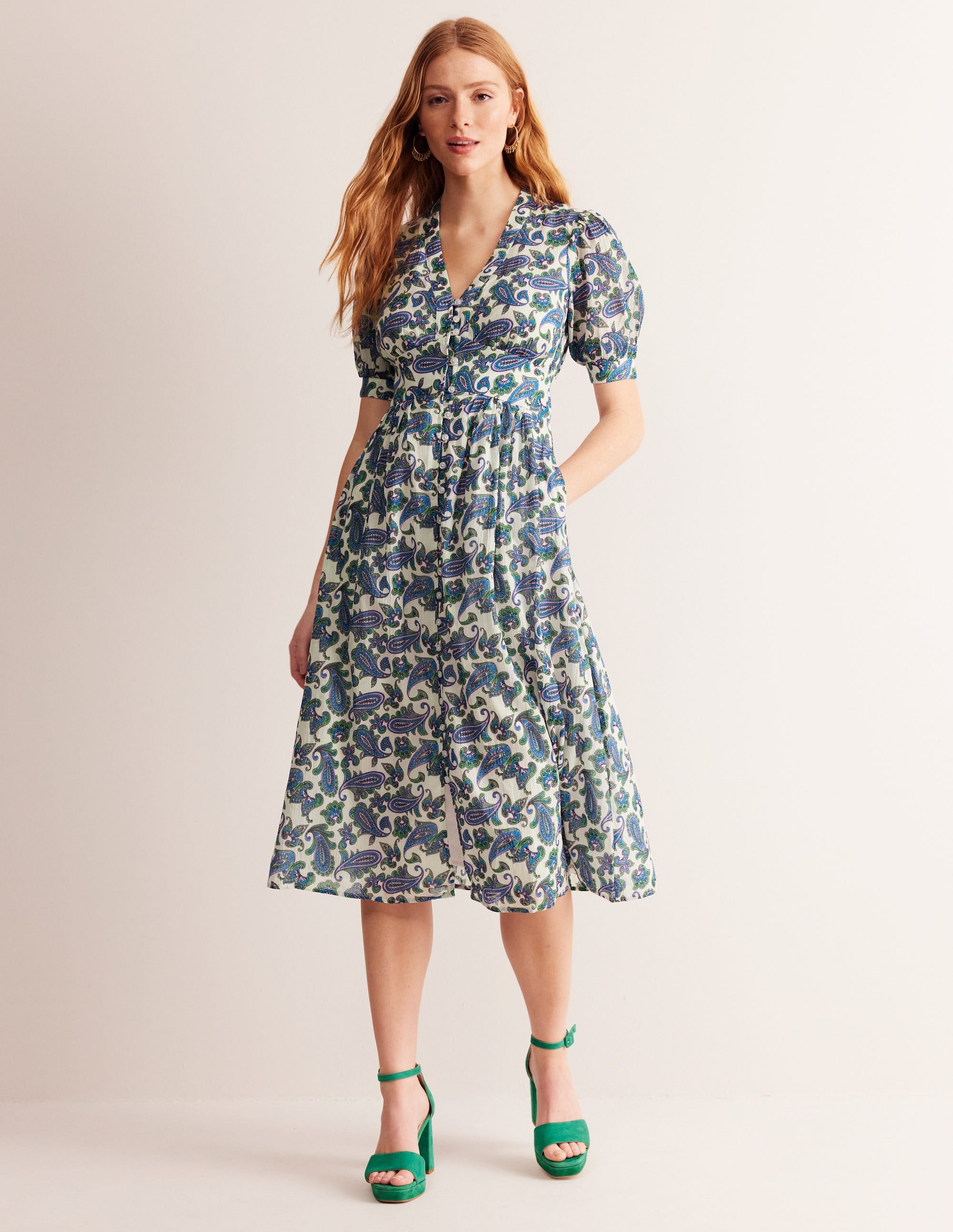 Elsa Crinkle Midi Tea Dress-Surf The Web, Paisley Wave - Image 4