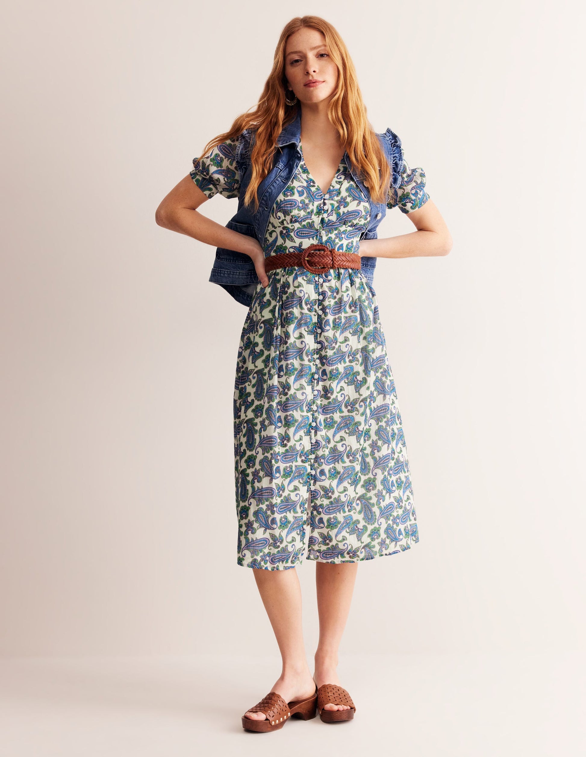 Elsa Crinkle Midi Tea Dress-Surf The Web, Paisley Wave-5