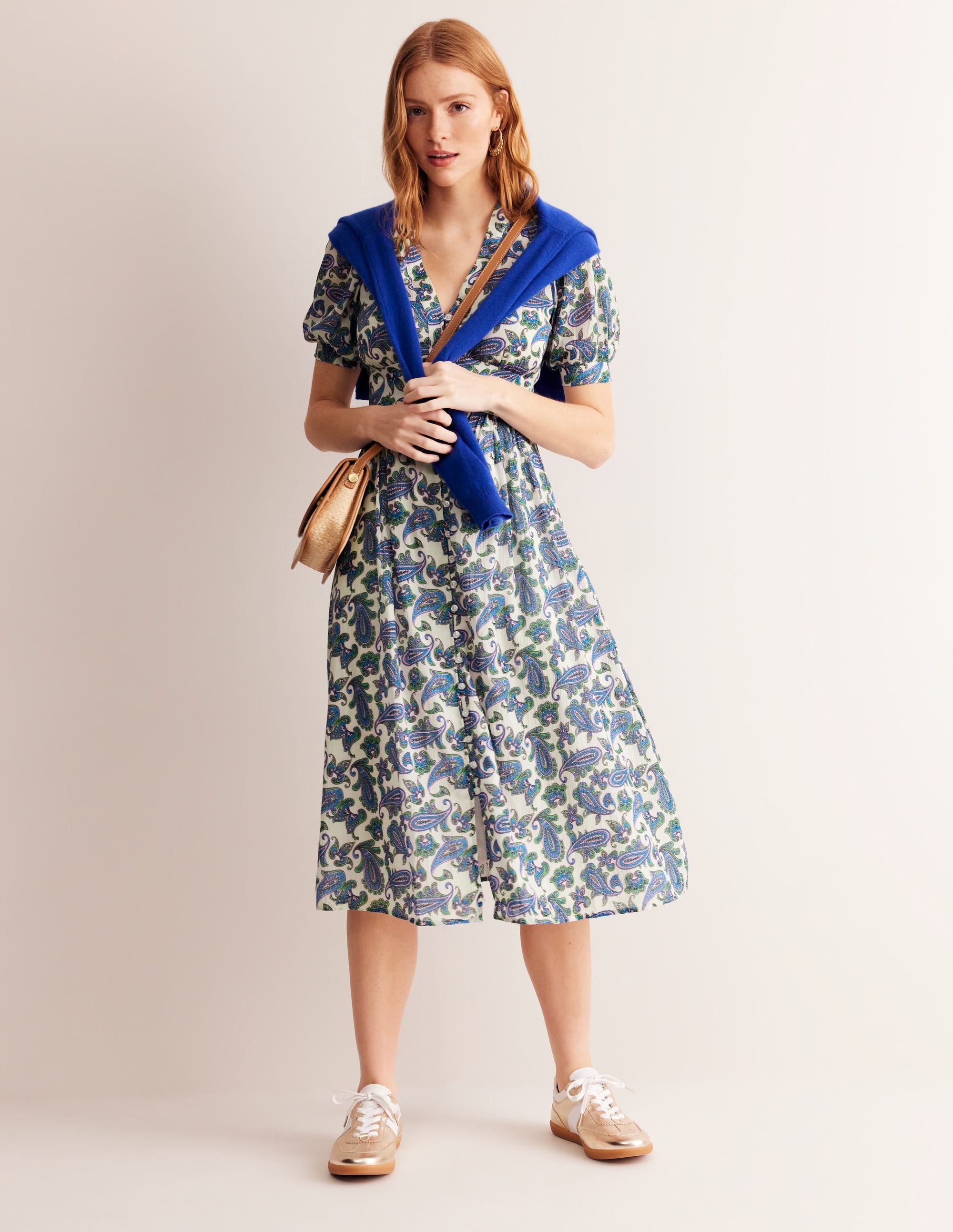 Elsa Crinkle Midi Tea Dress-Surf The Web, Paisley Wave - Image 6
