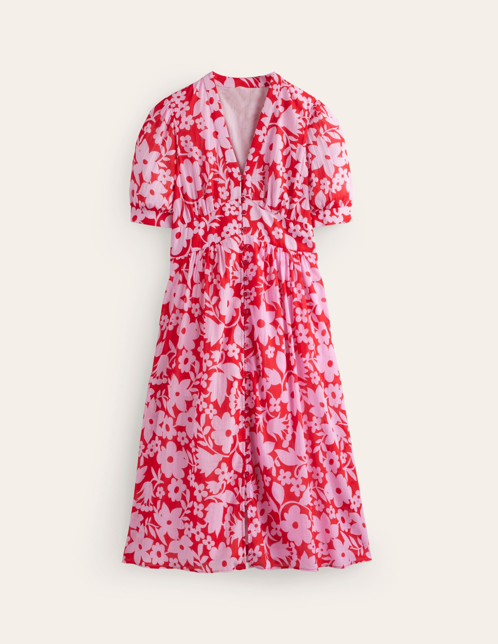 Elsa Crinkle Midi Tea Dress-Flame Scarlet, Tulip Garden - Image 8