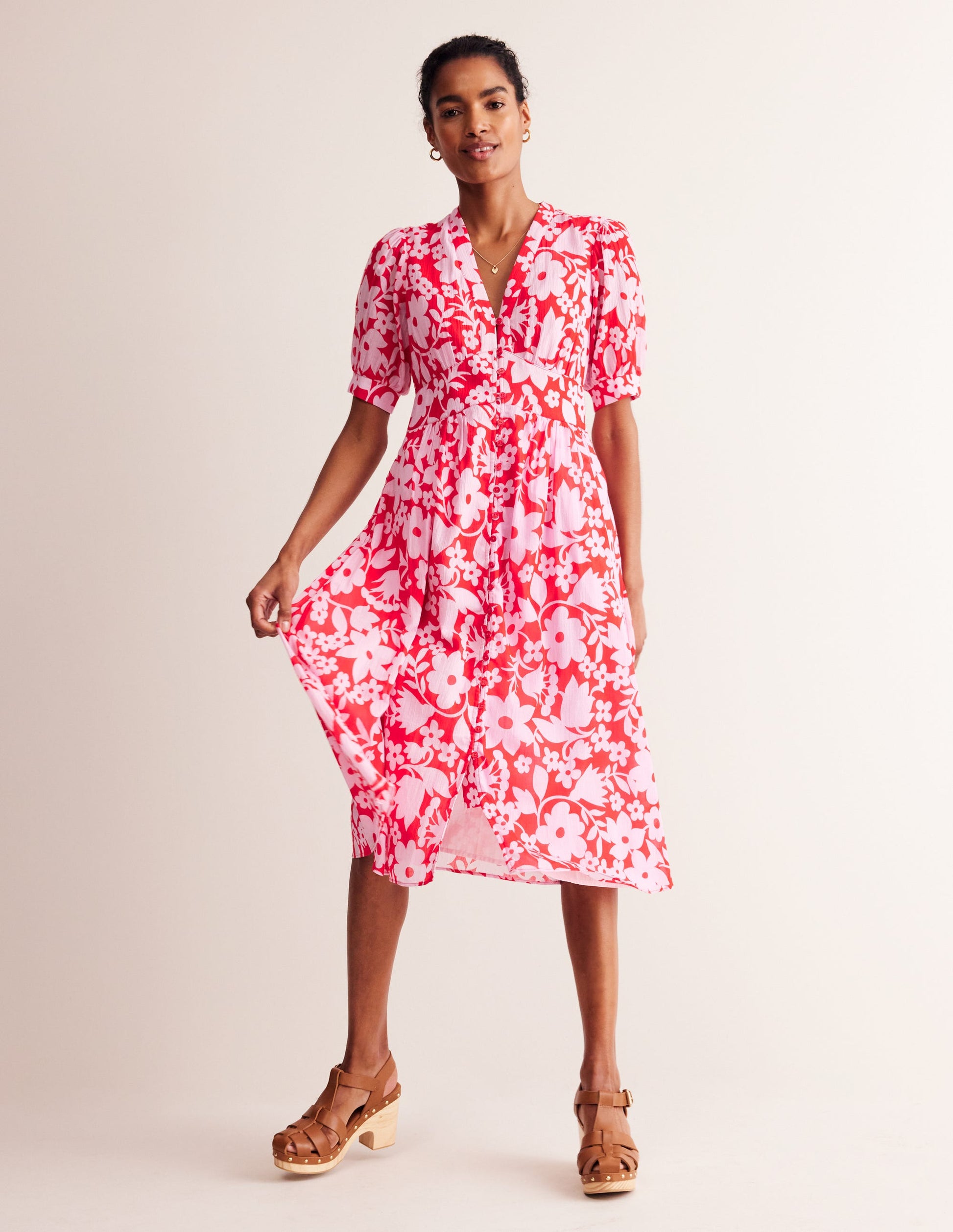 Elsa Crinkle Midi Tea Dress-Flame Scarlet, Tulip Garden-2